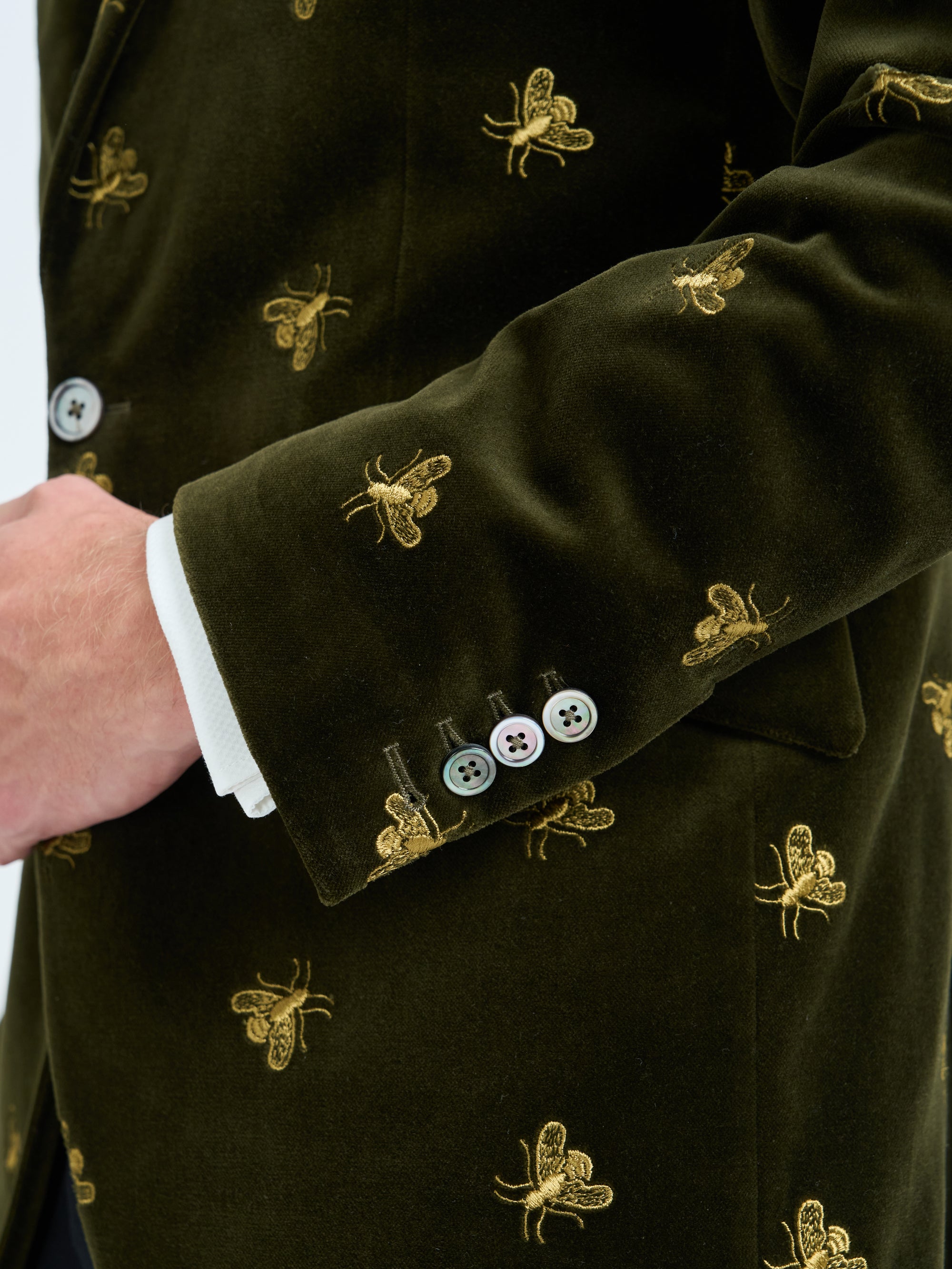 Olive Gold Bees Velvet Newport Jacket