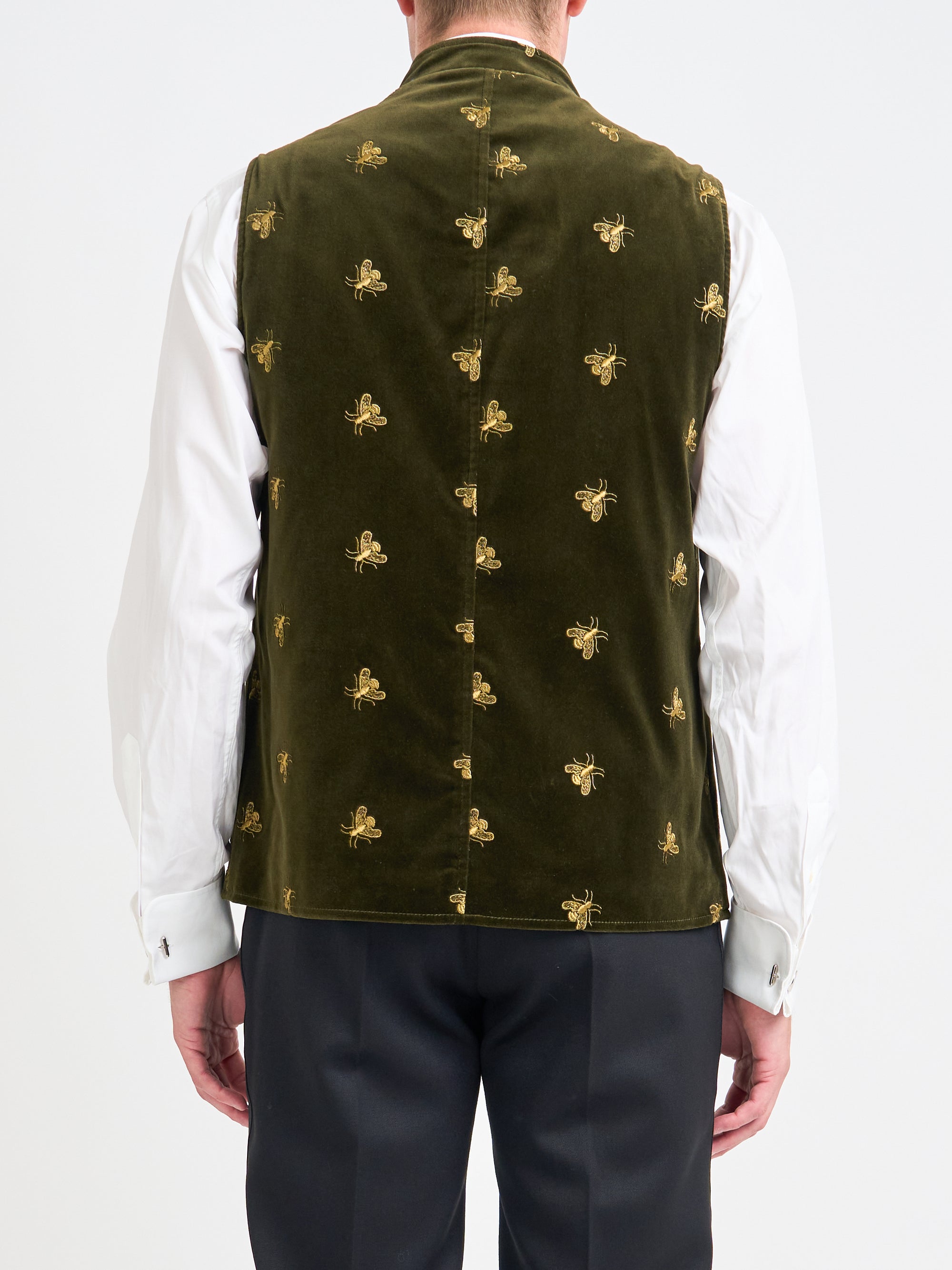 Olive Gold Bees Velvet Cotton Wiltshire Gilet