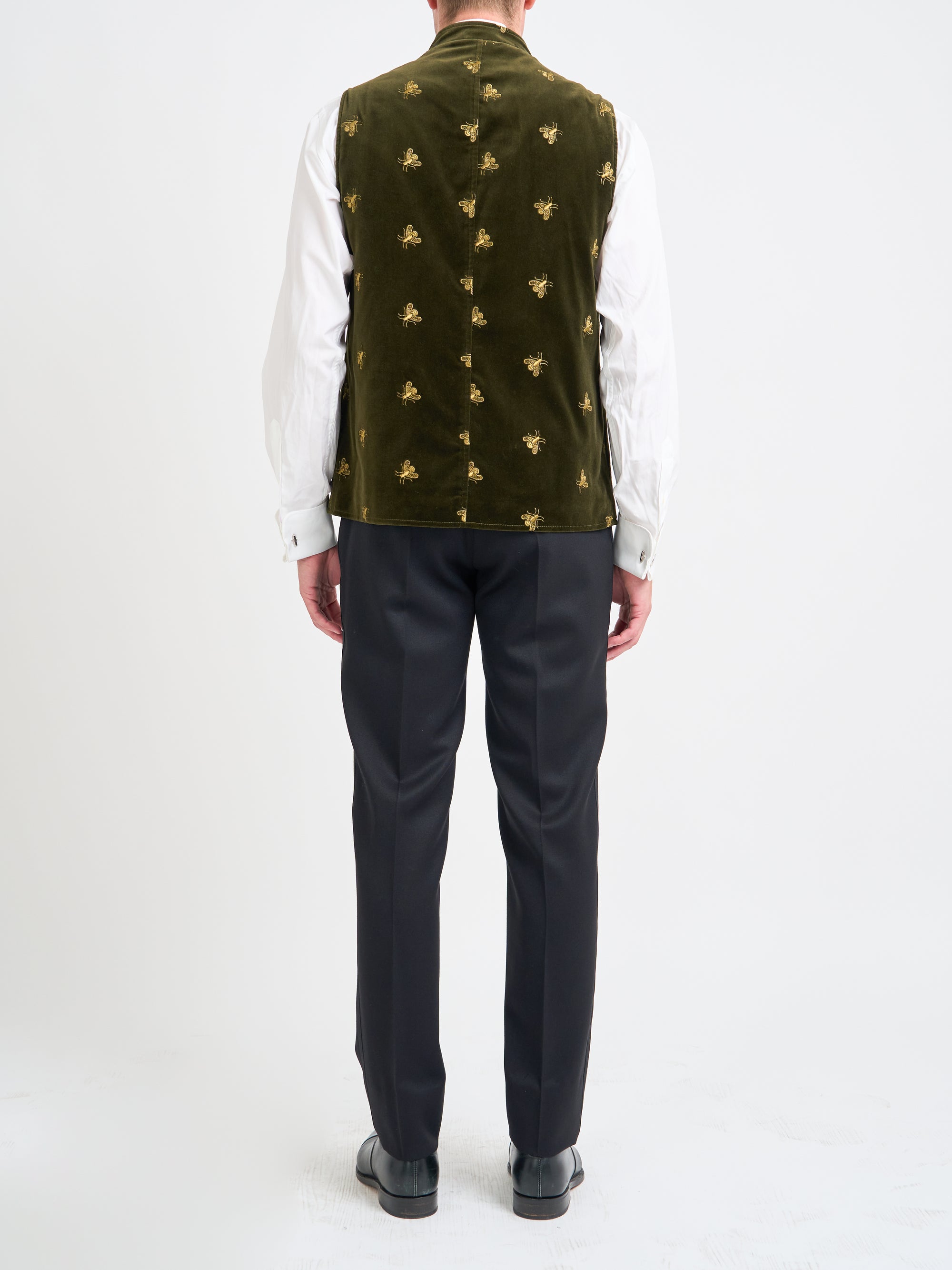 Olive Gold Bees Velvet Cotton Wiltshire Gilet