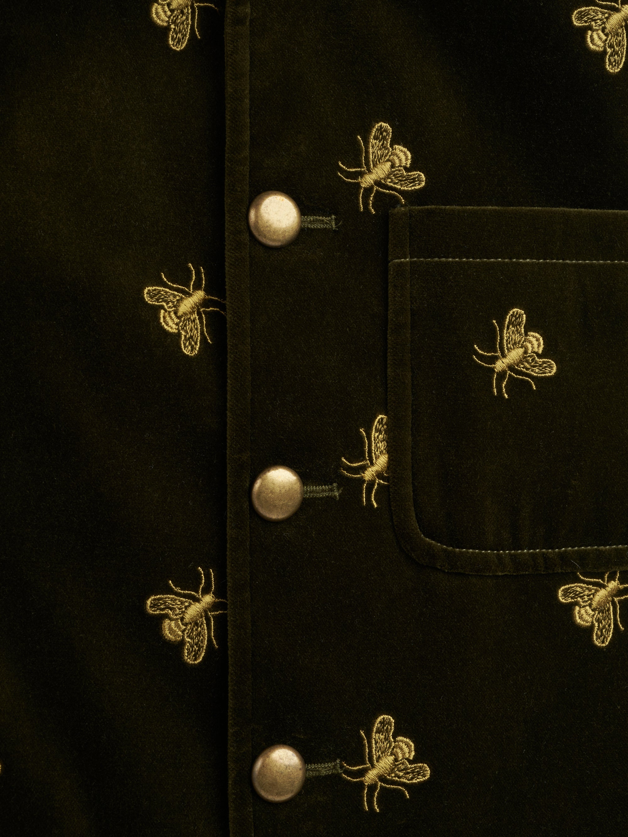 Olive Gold Bees Velvet Cotton Wiltshire Gilet