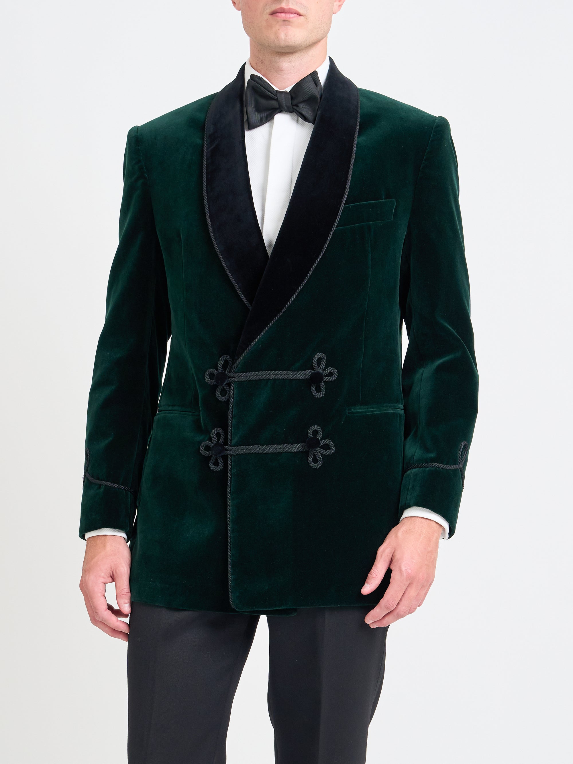 Bottle Green Velvet Double Breasted Smoking Jacket