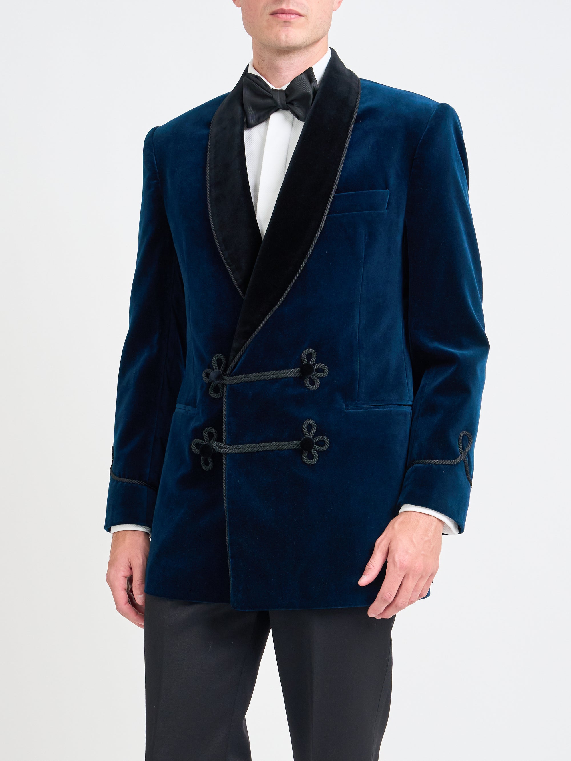 Sapphire Blue Velvet Double Breasted Smoking Jacket