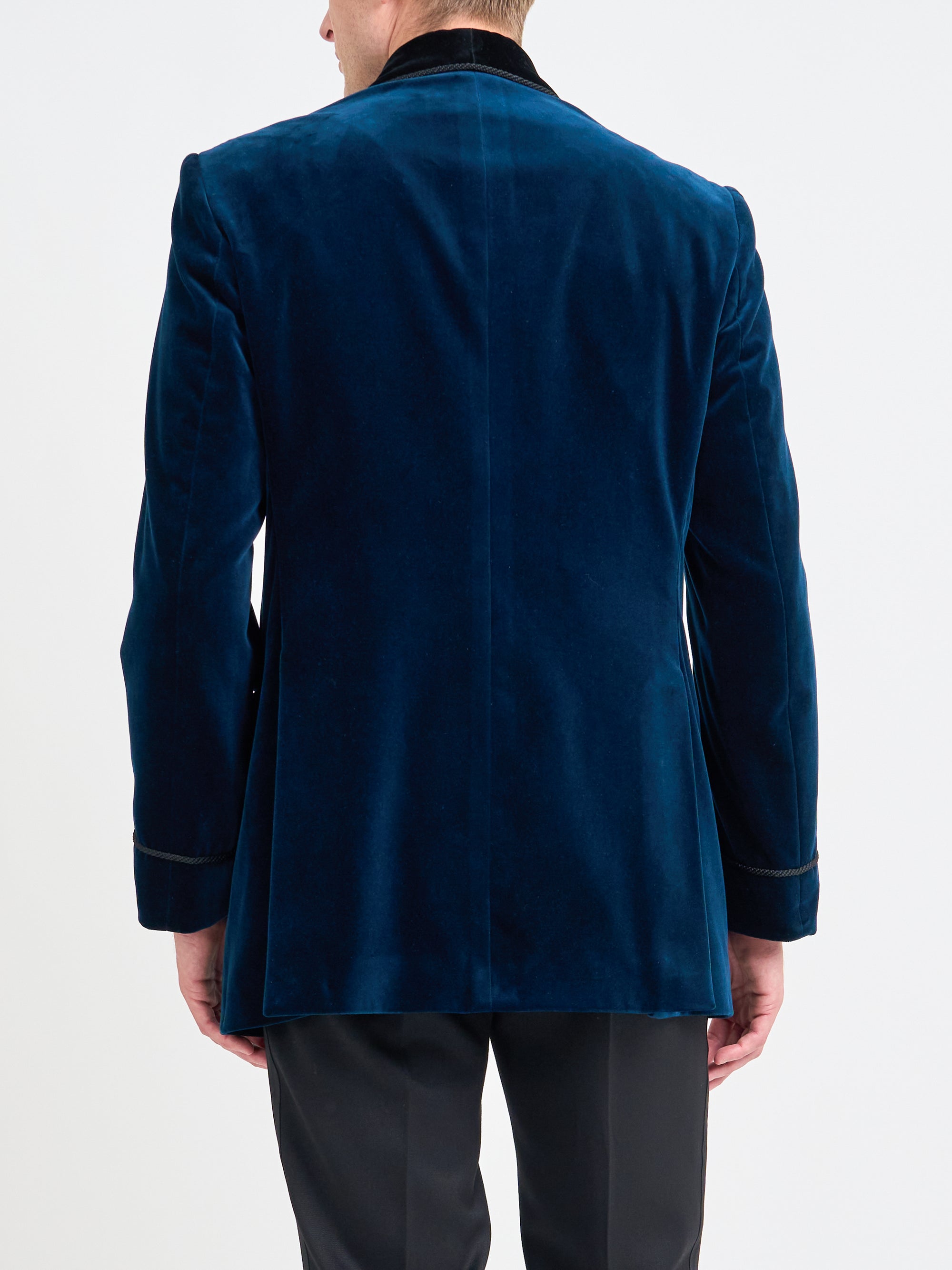 Sapphire Blue Velvet Double Breasted Smoking Jacket
