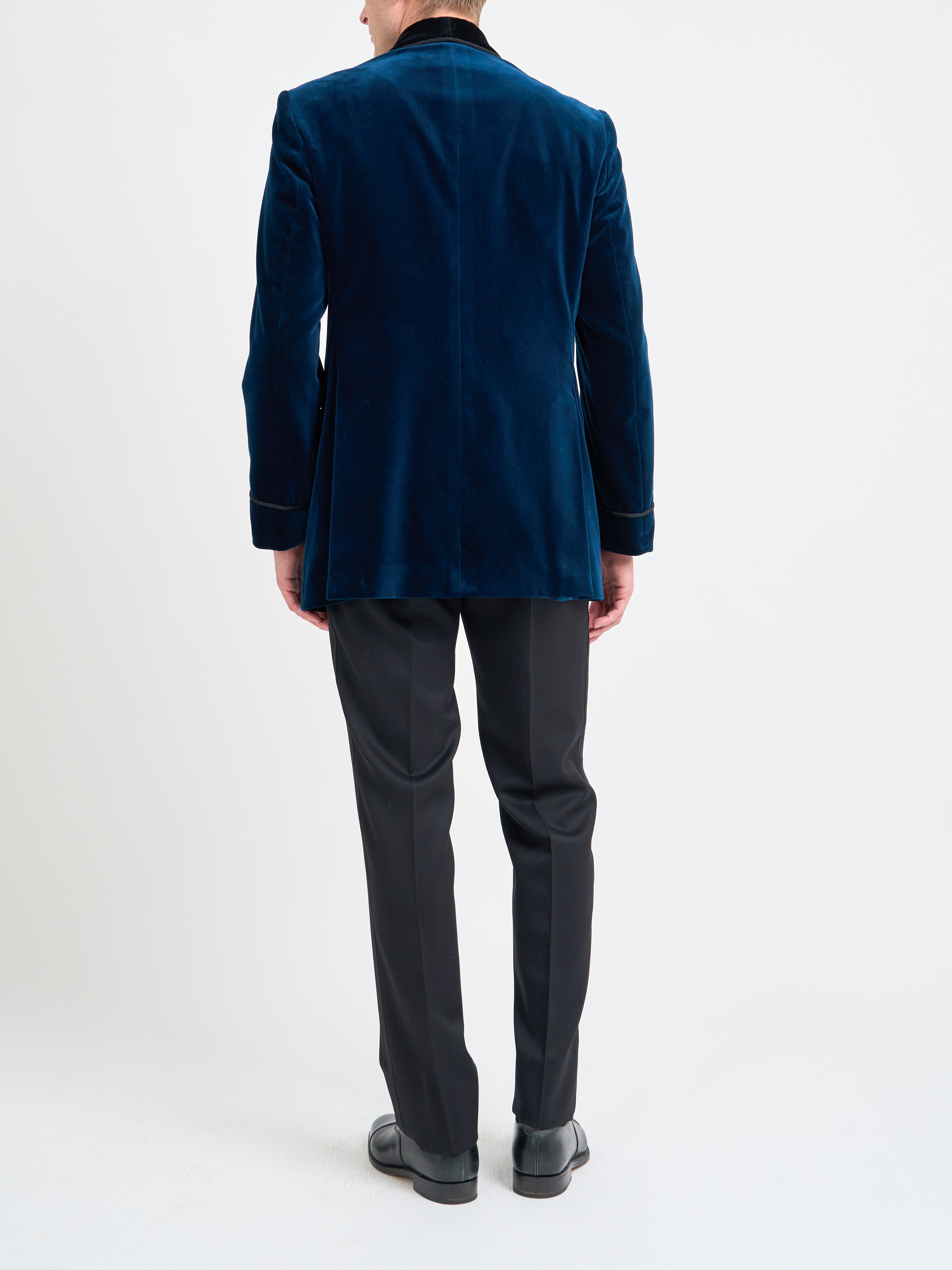 Sapphire Blue Velvet Double Breasted Smoking Jacket – Favourbrook