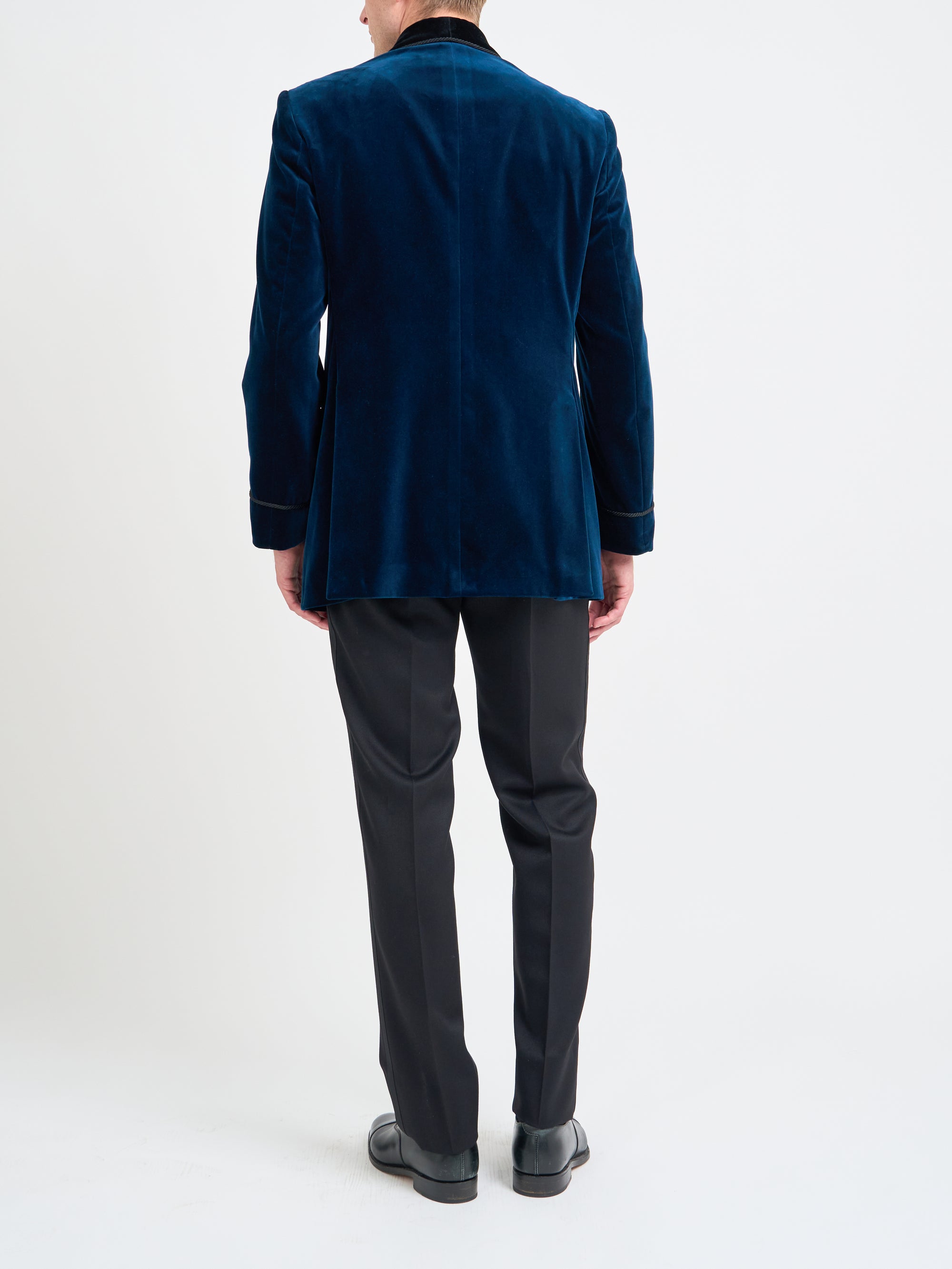 Sapphire Blue Velvet Double Breasted Smoking Jacket