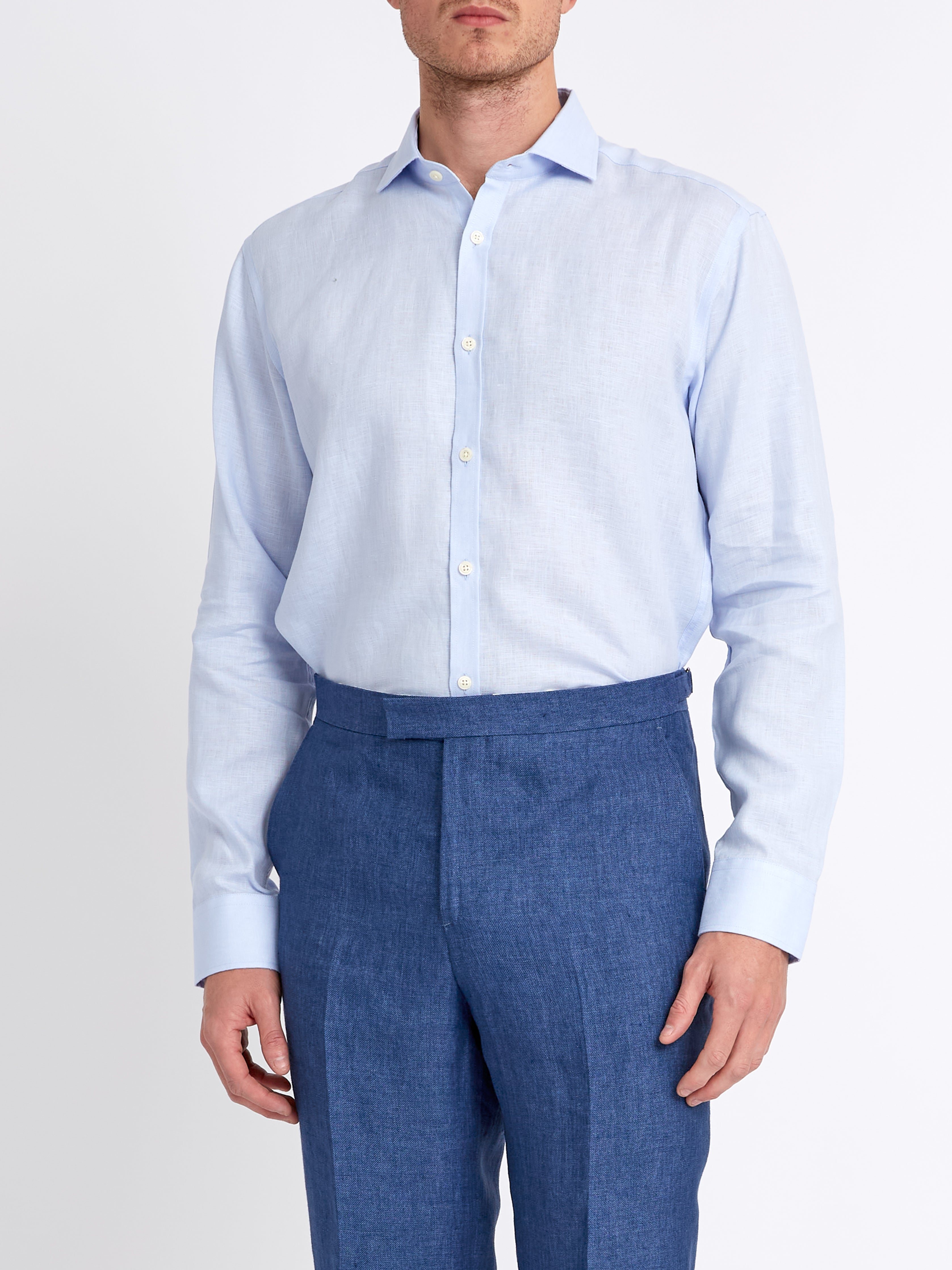 Sky Blue Bridford Linen Cutaway Collar Shirt