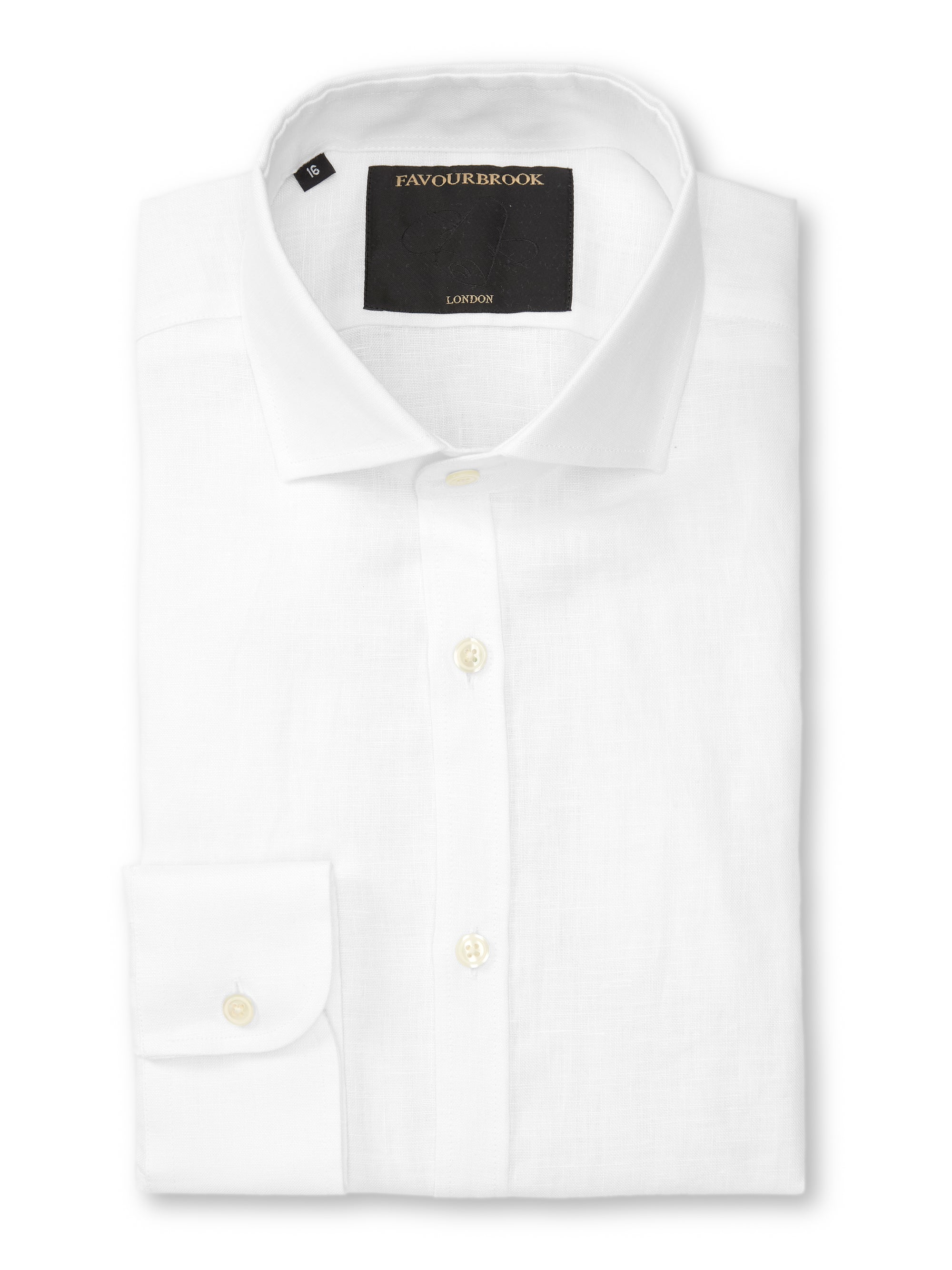 White Bridford Linen Cutaway Collar Shirt