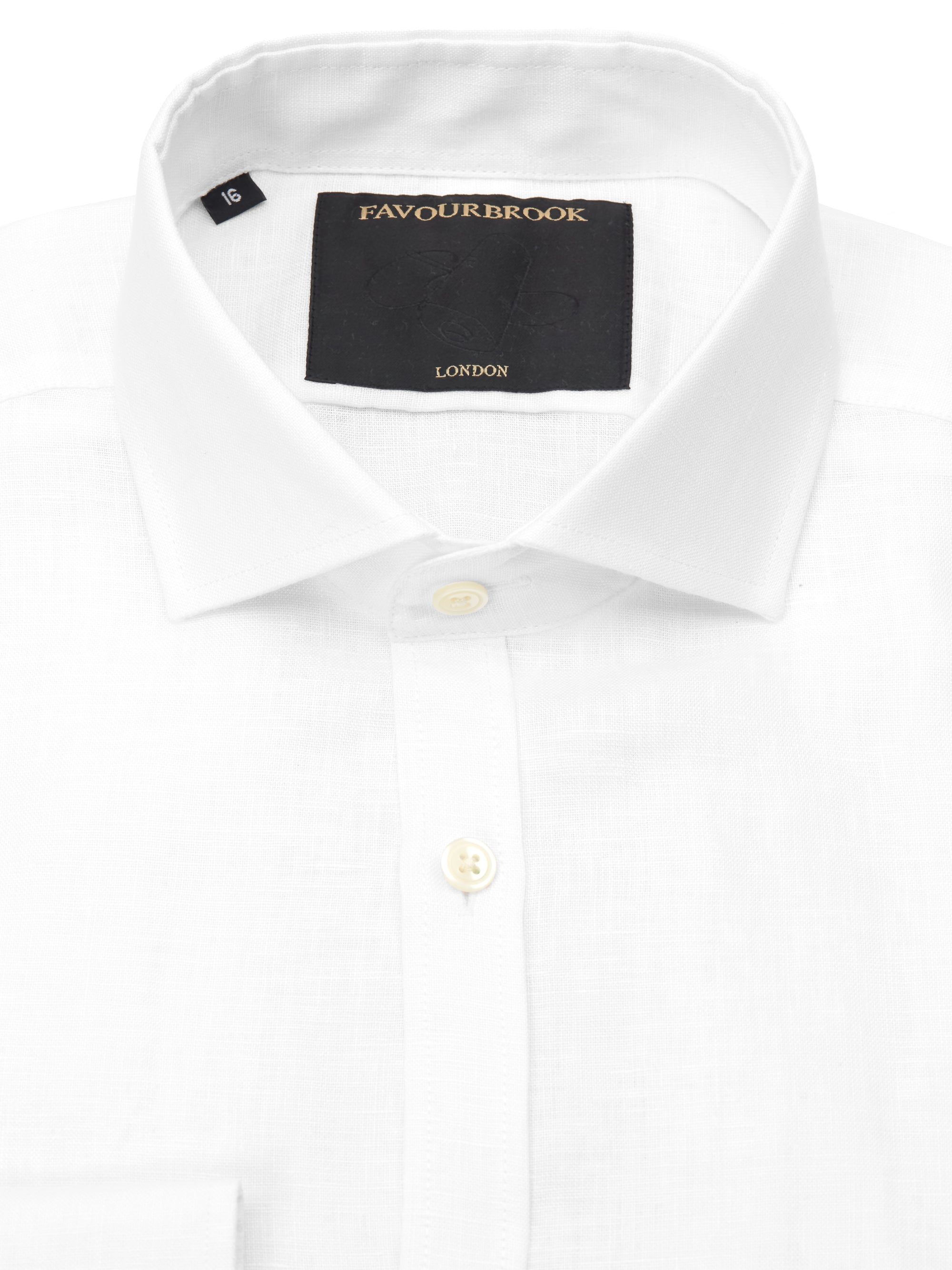 White Bridford Linen Cutaway Collar Shirt