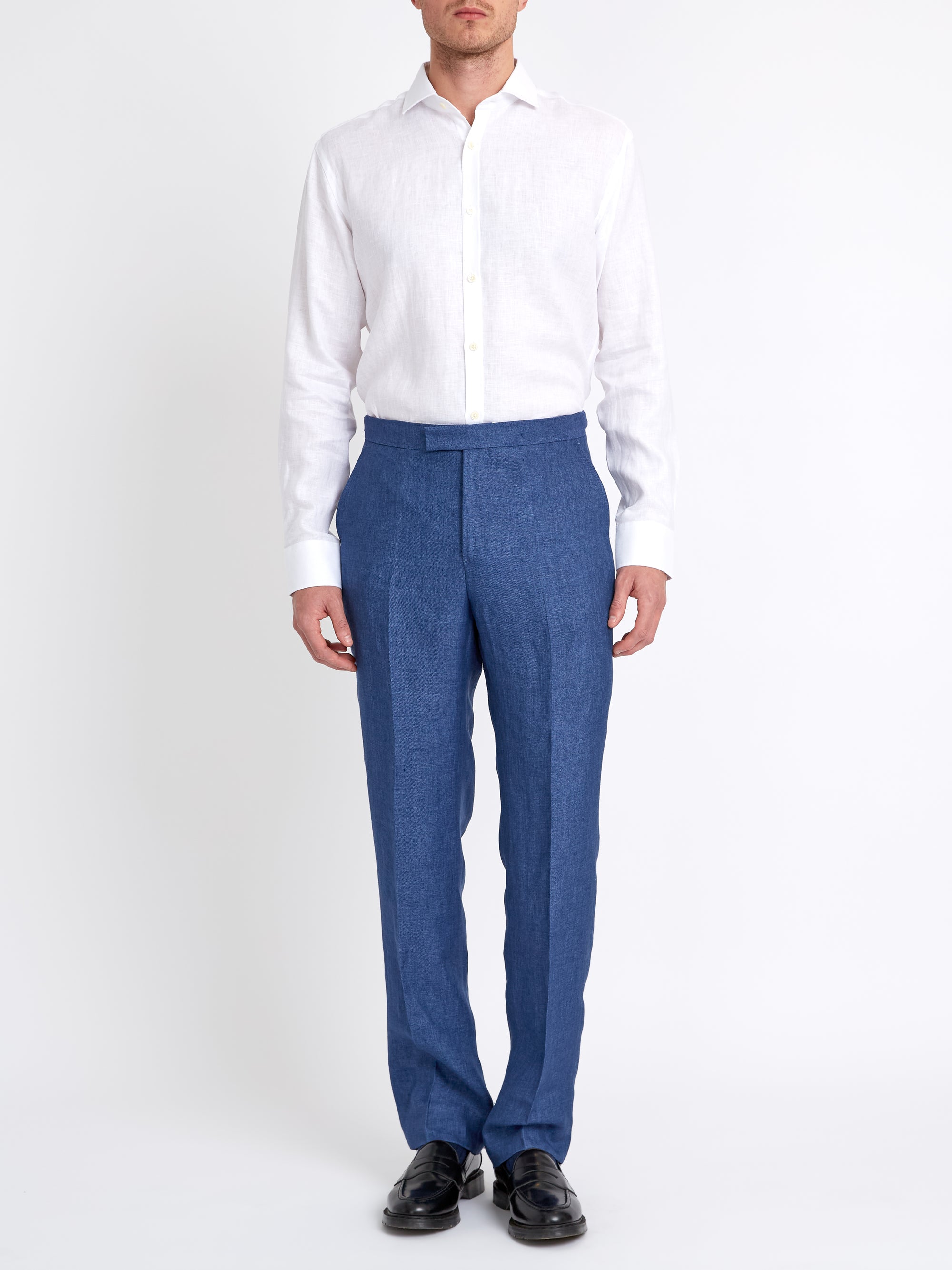 White Bridford Linen Cutaway Collar Shirt