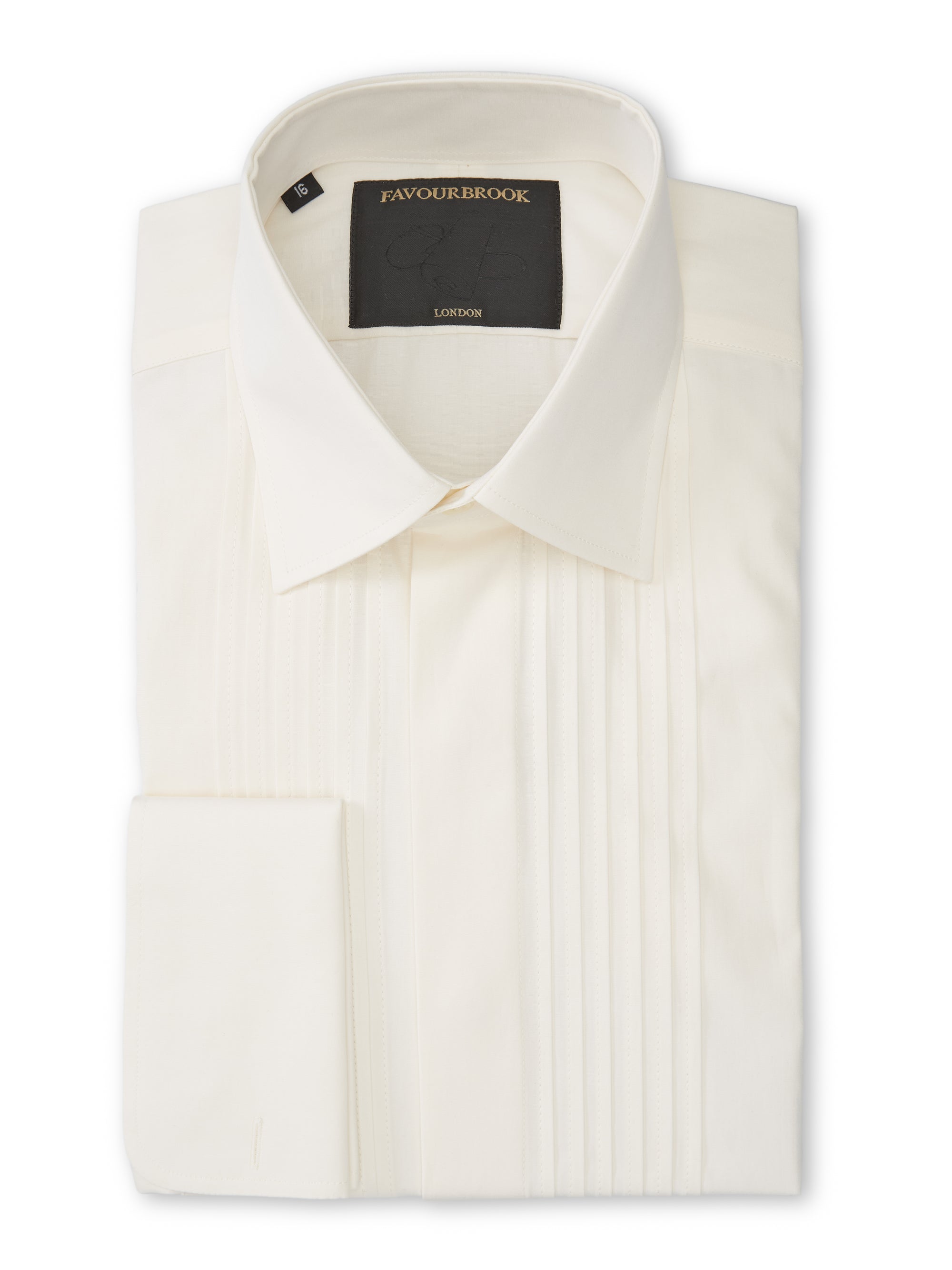 Ivory Poplin Cotton Pleated Pintuck Dress Shirt