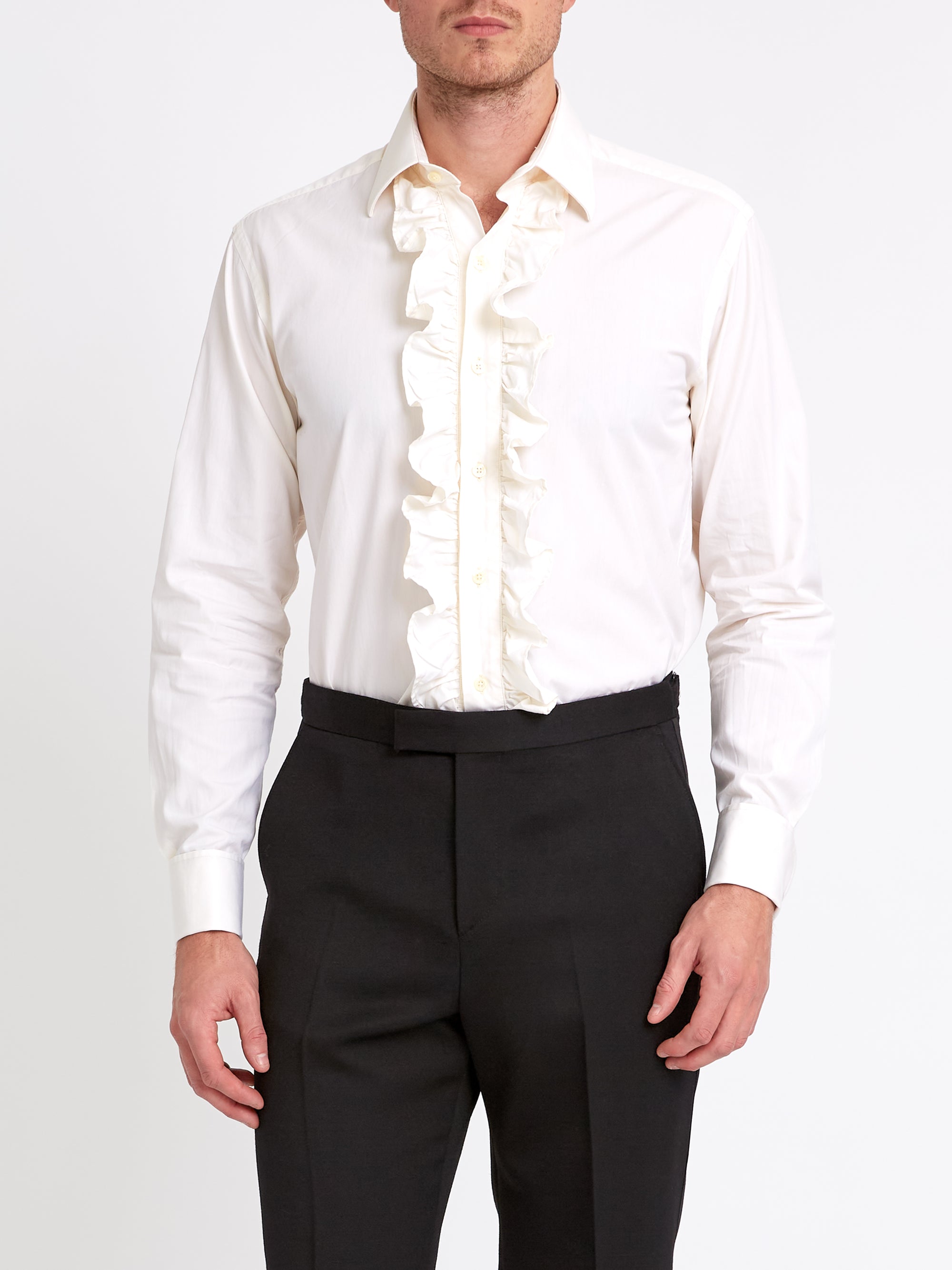 Ivory Poplin Cotton Large Frill Shirt