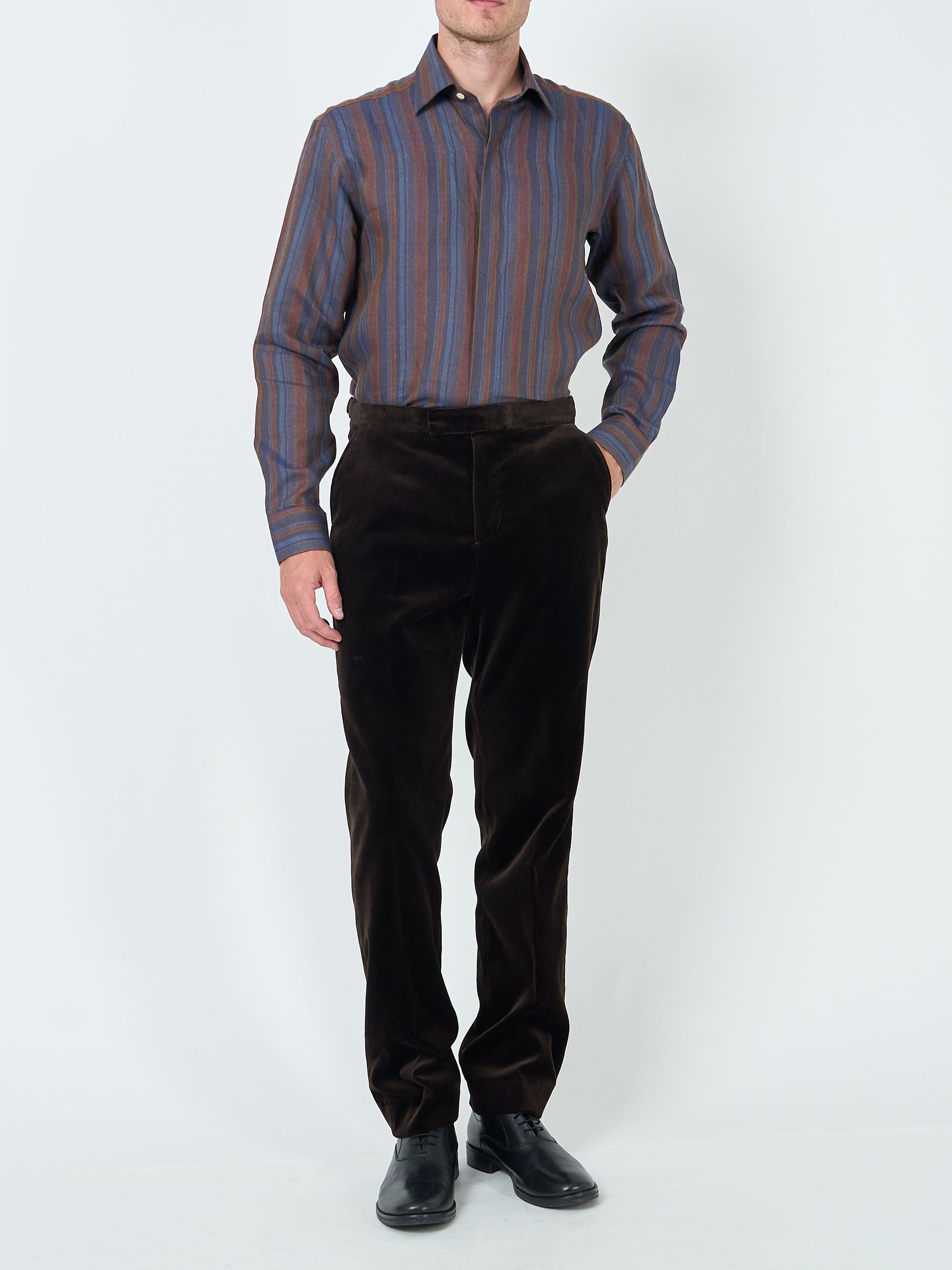 Chocolate Brown Velvet Cotton Flat Front Dress Trouser