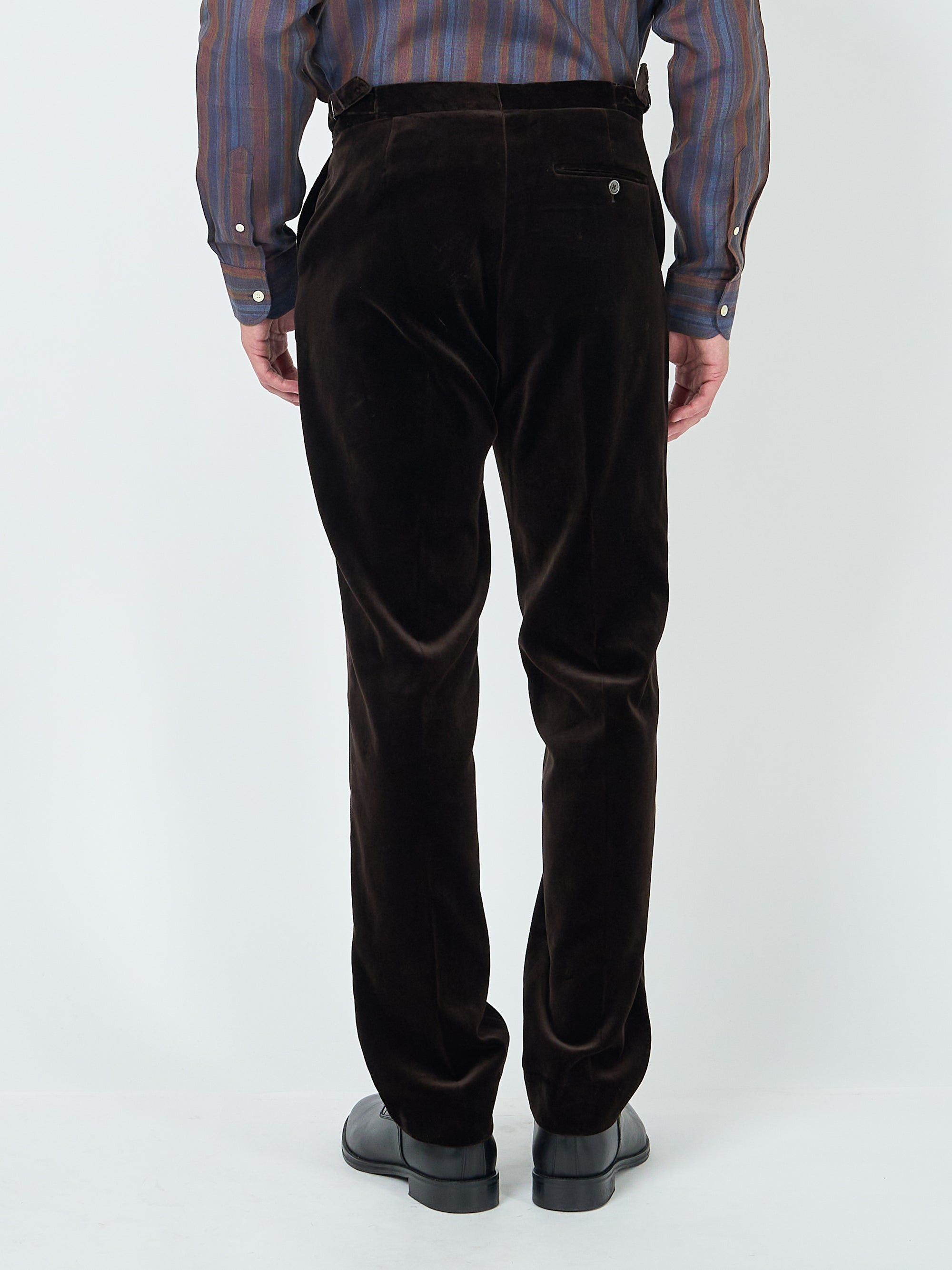 Chocolate Brown Velvet Cotton Flat Front Dress Trouser