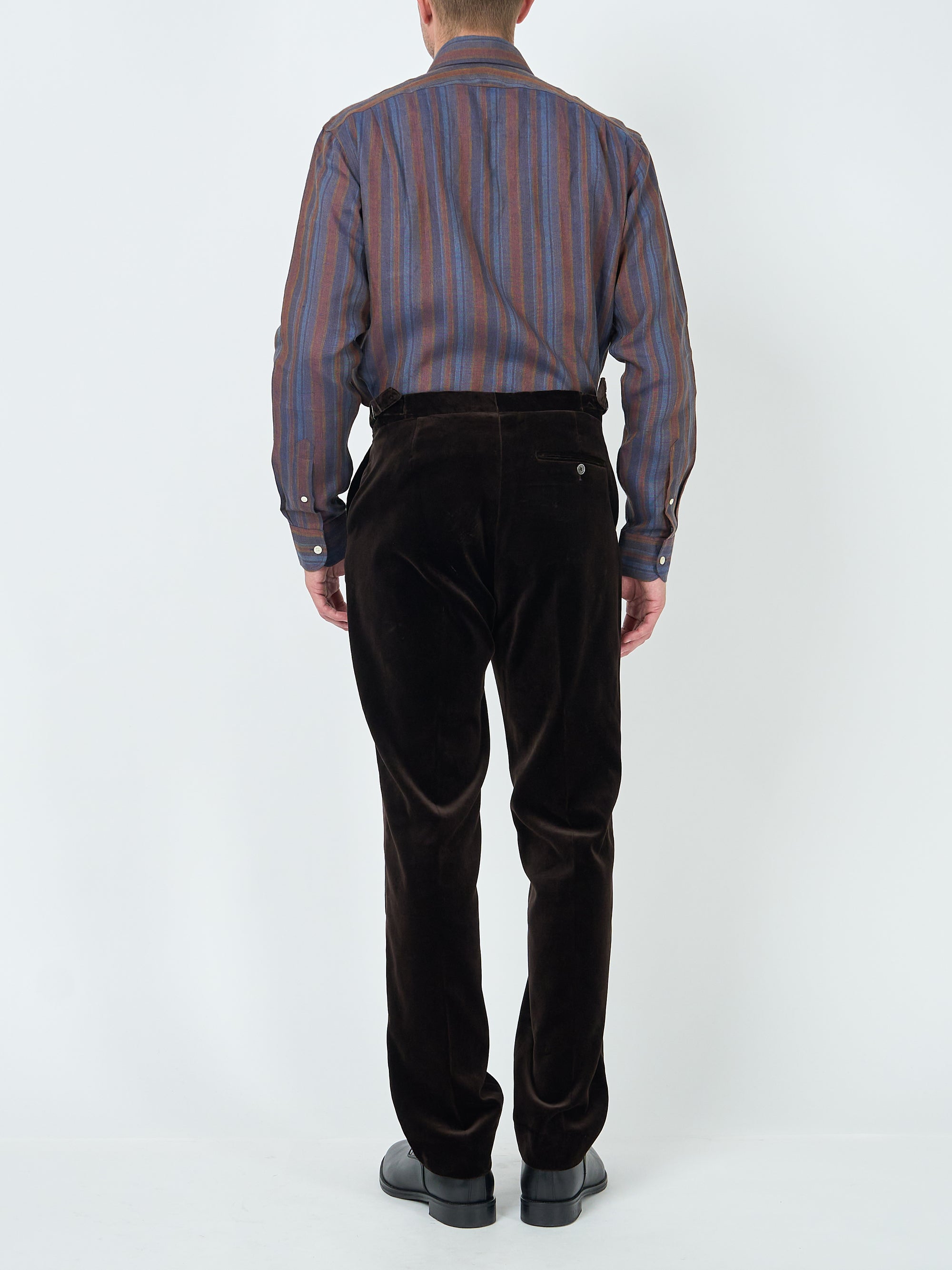 Chocolate Brown Velvet Cotton Flat Front Dress Trouser