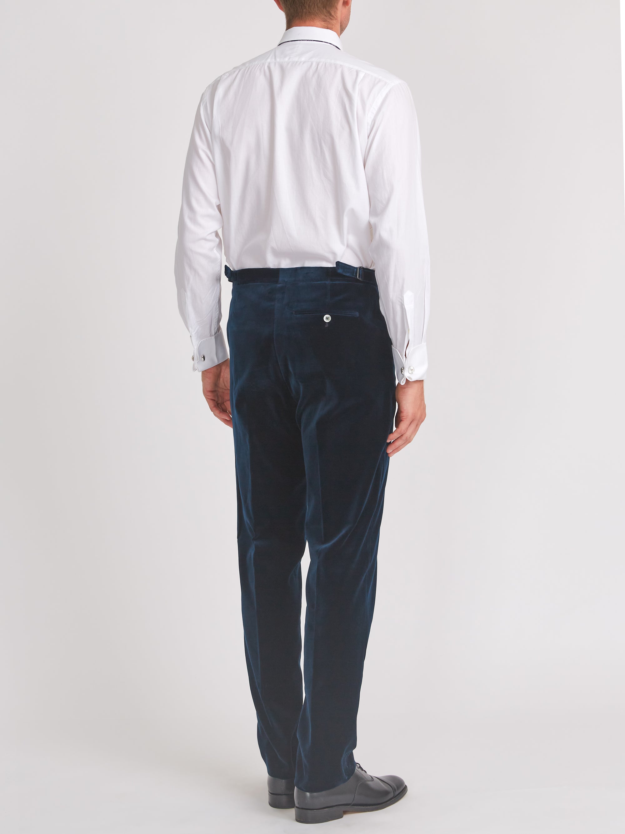 Navy Velvet Cotton Flat Front Dress Trouser