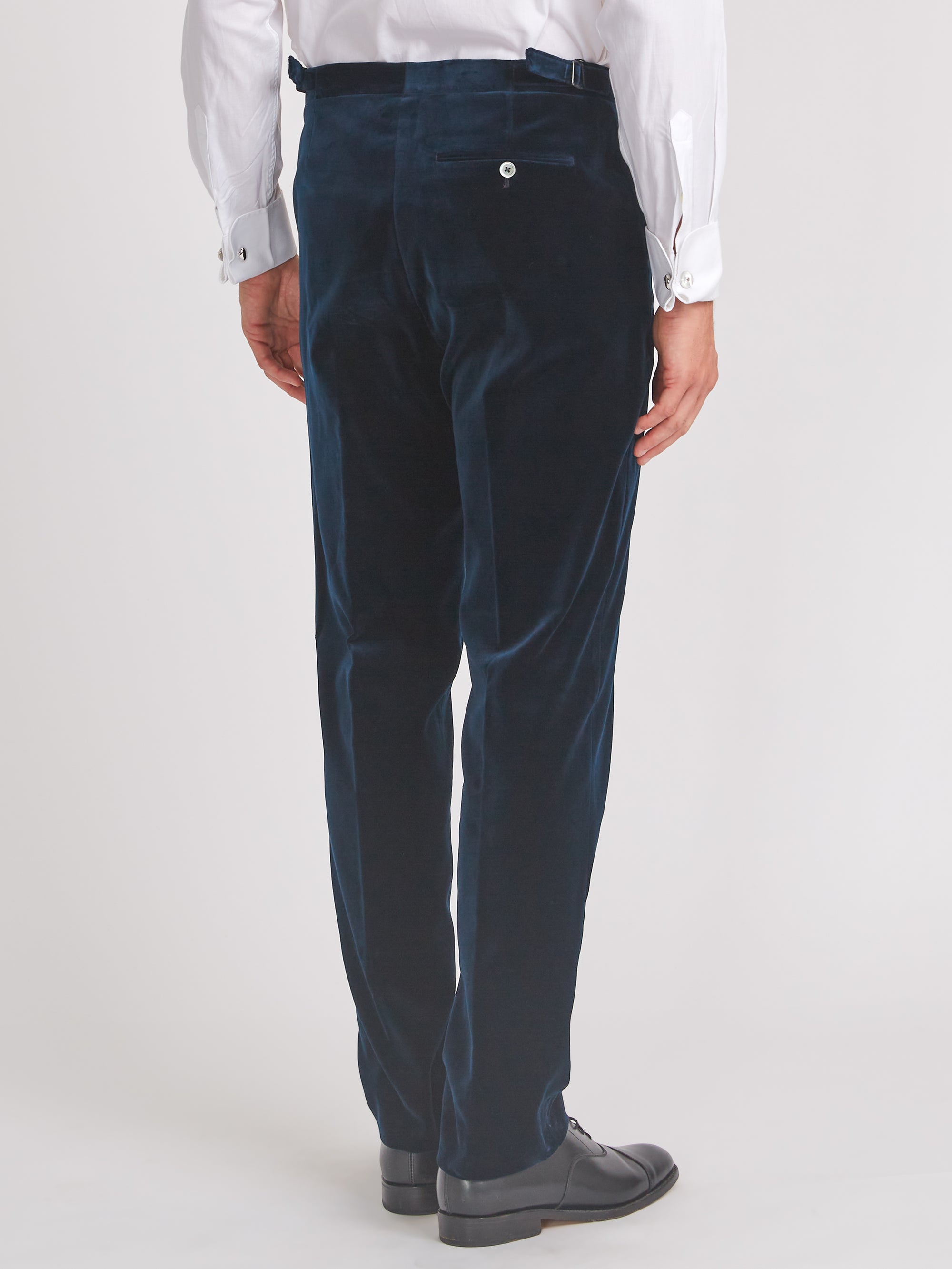 Navy Velvet Cotton Flat Front Dress Trouser