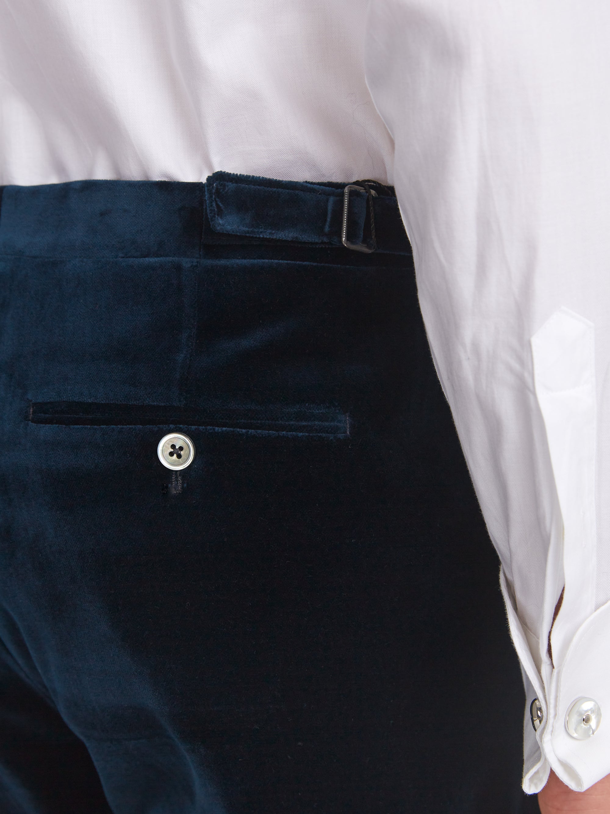 Navy Velvet Cotton Flat Front Dress Trouser