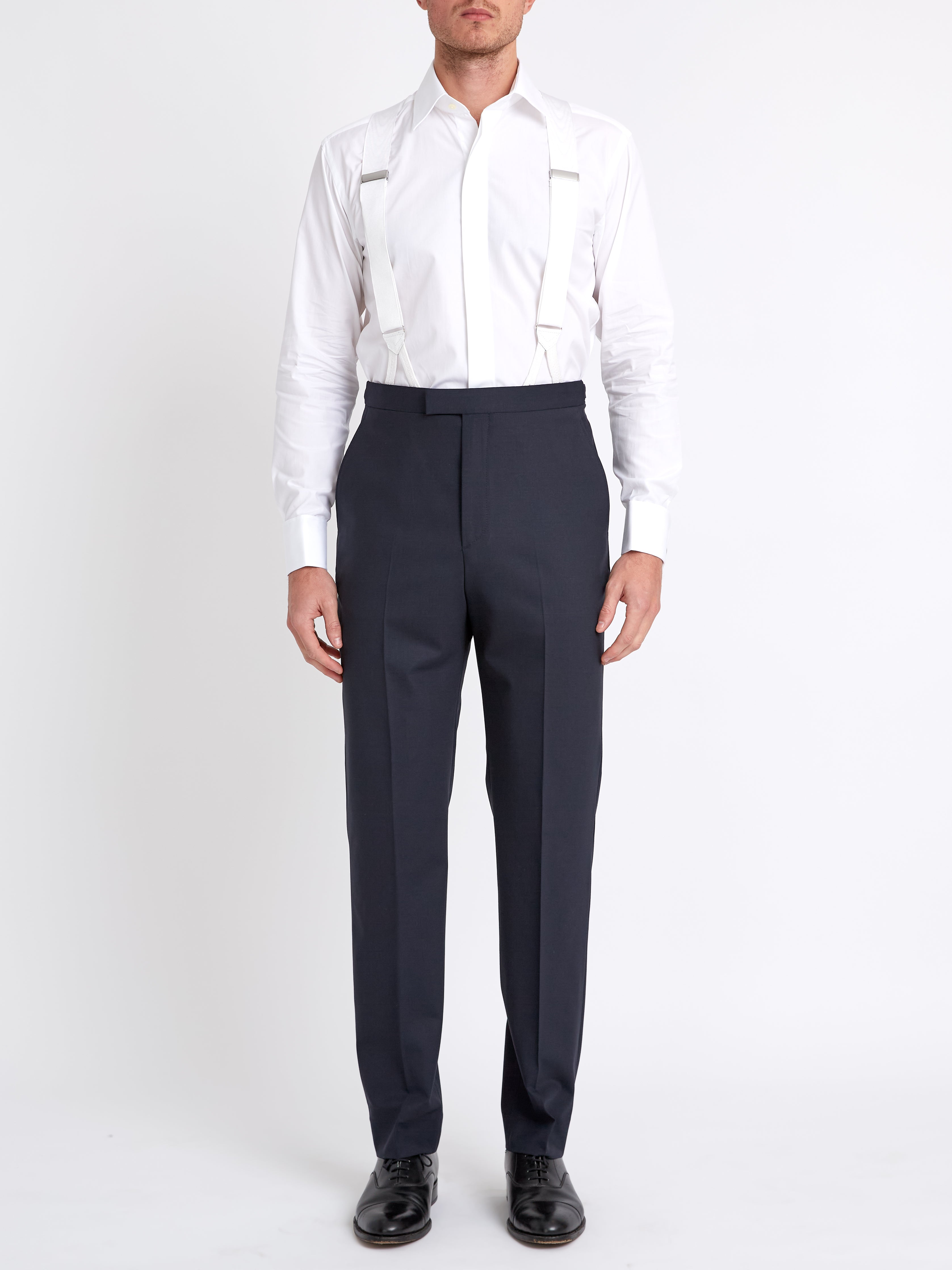 Navy Ascot High Waisted Flat Front Trouser