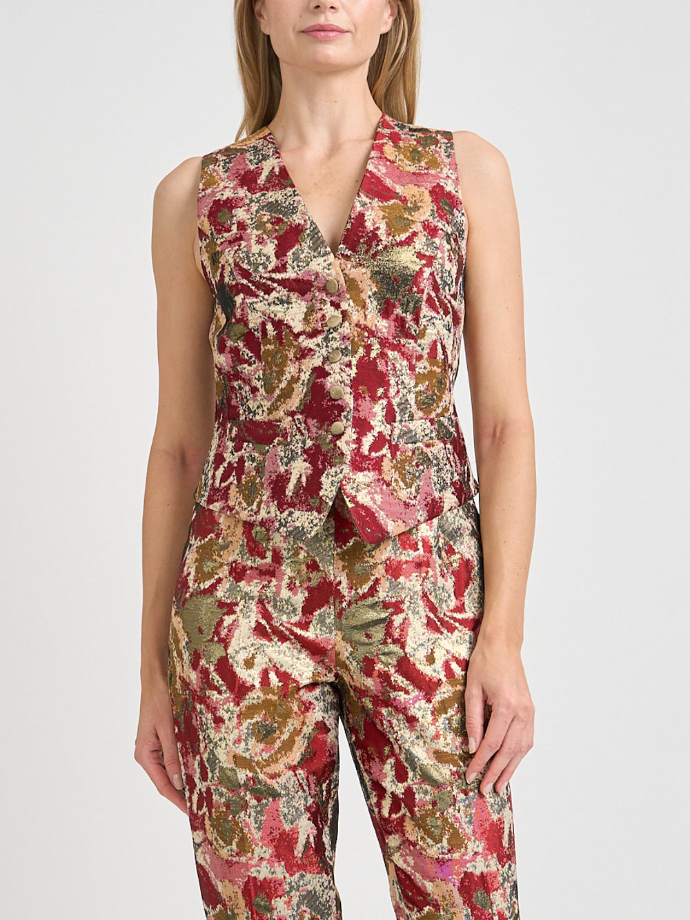 Waistcoat Single-Breasted Red Gold Barnwell Brocade