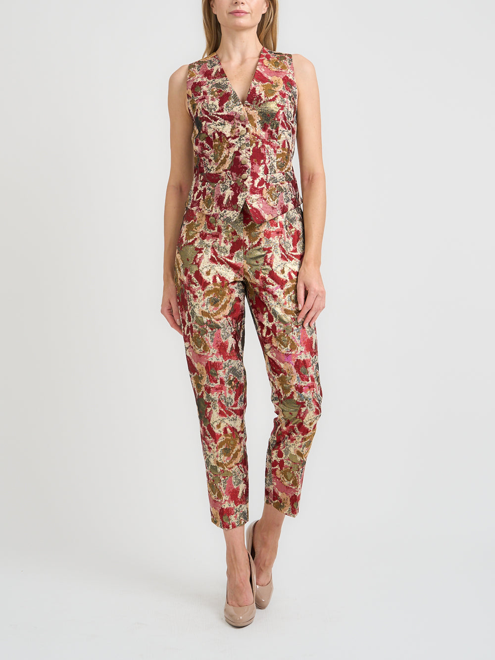 Waistcoat Single-Breasted Red Gold Barnwell Brocade