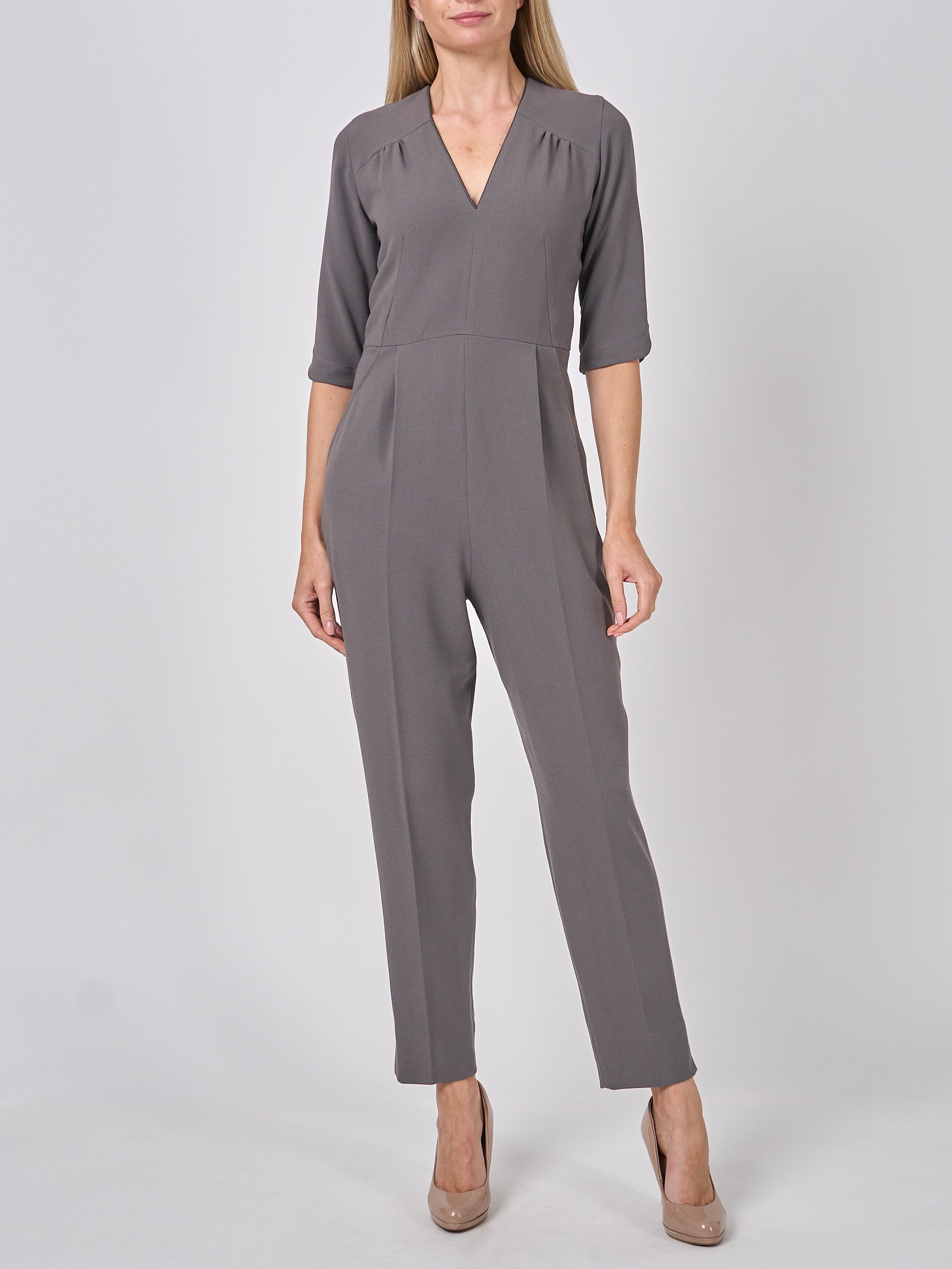 Tailored Jumpsuit Mink Plain Crepe