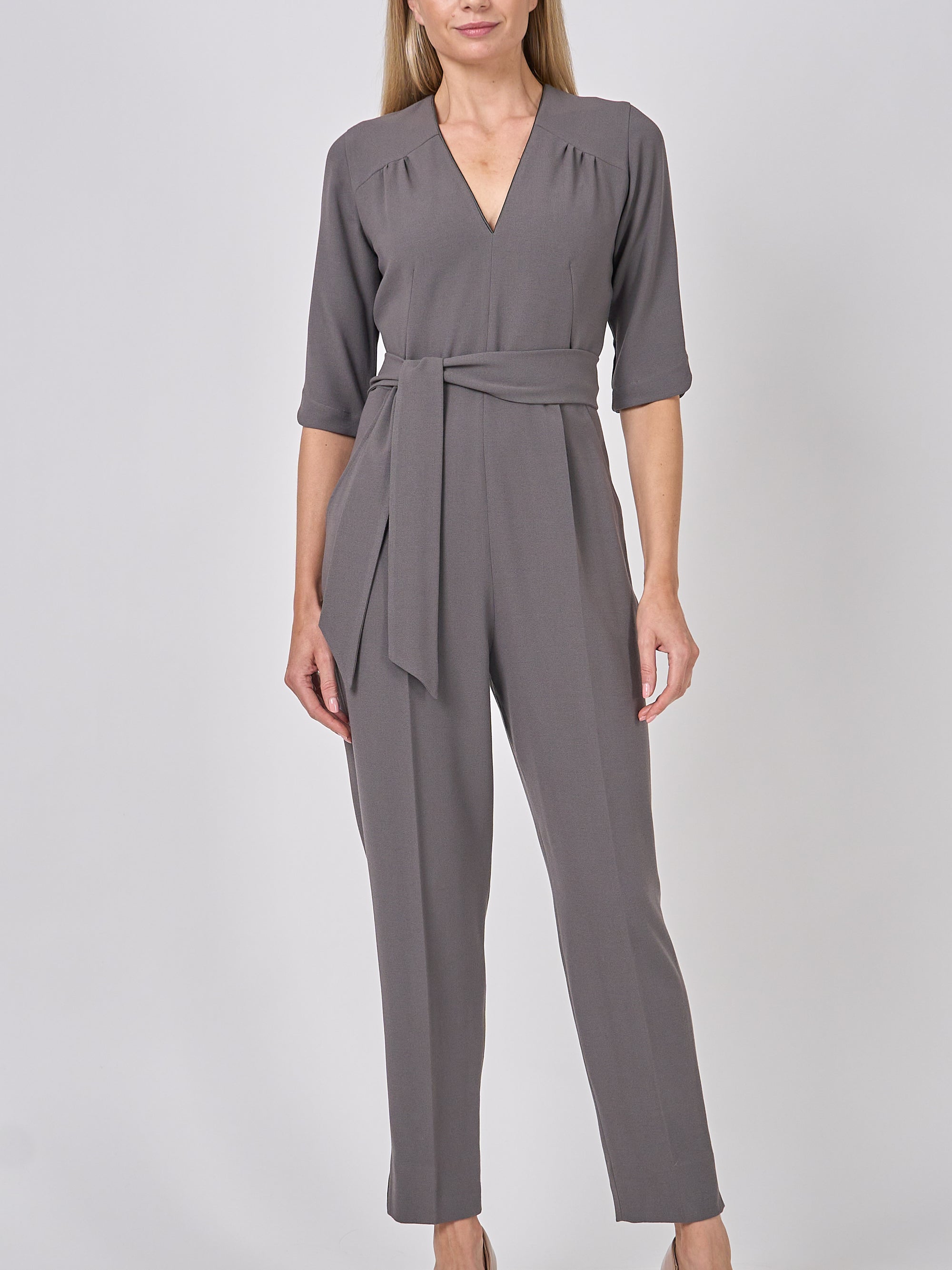 Tailored Jumpsuit Mink Plain Crepe