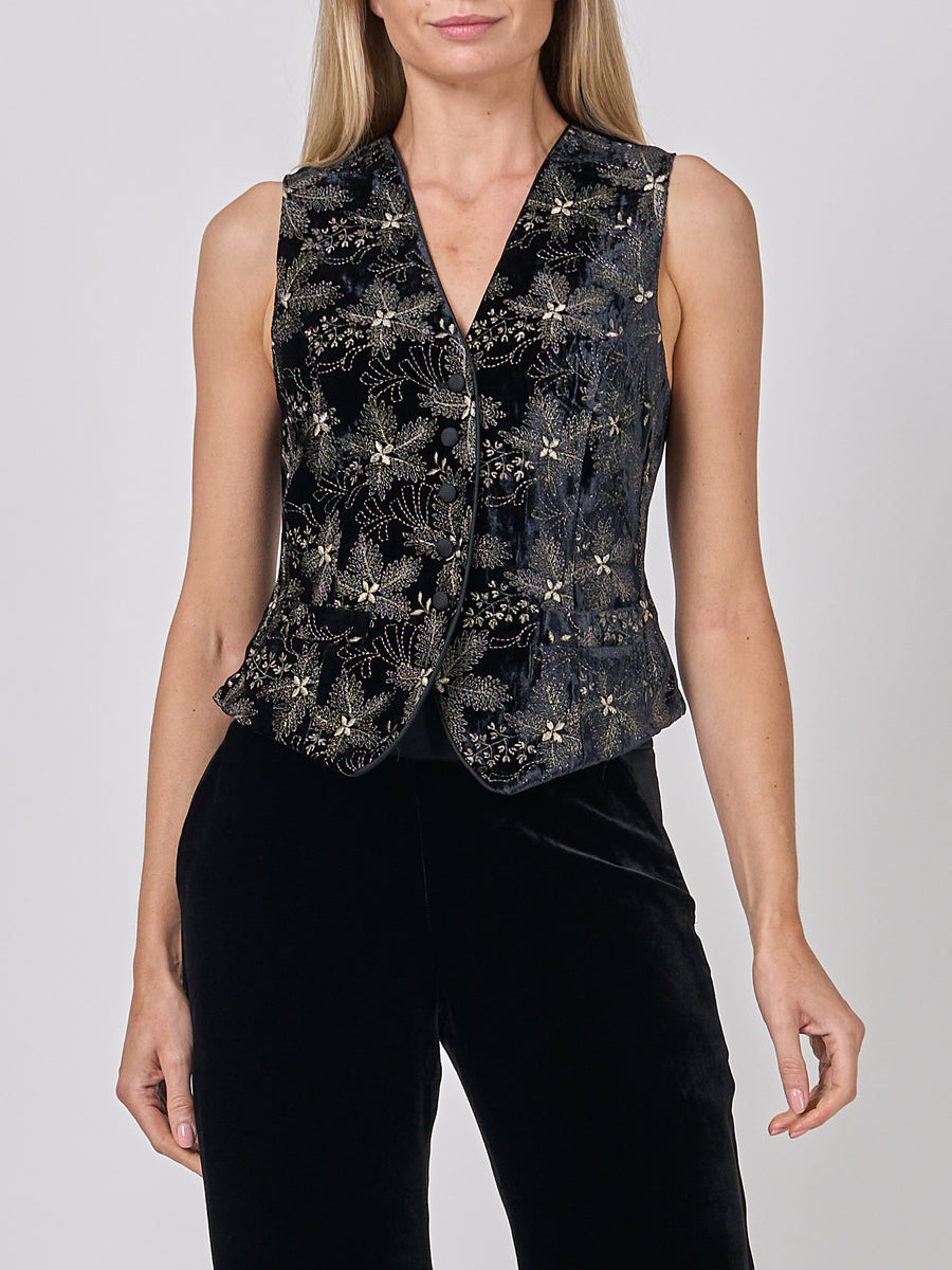 Waistcoat Single-Breasted Red Gold Barnwell Brocade