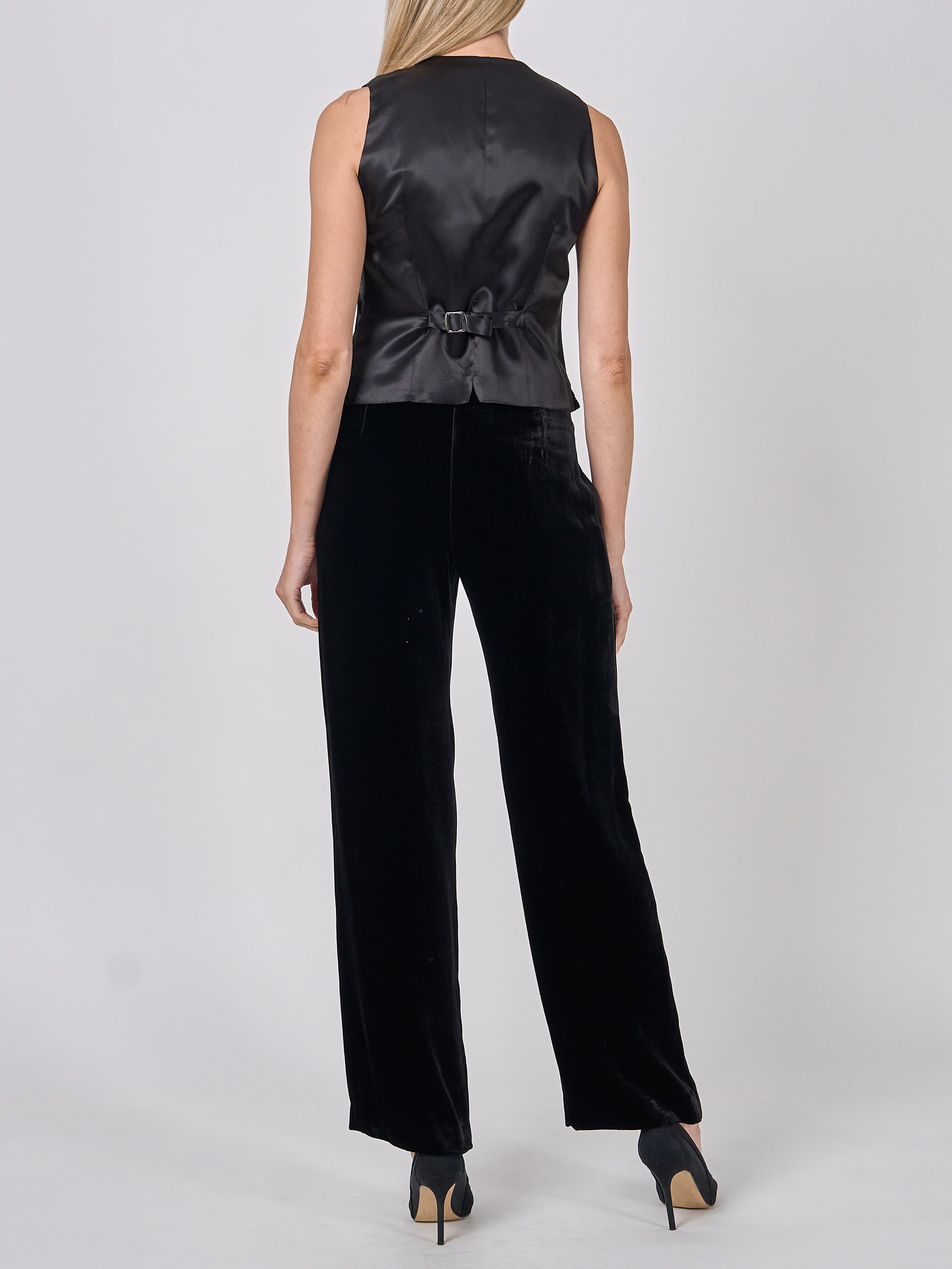 Waistcoat Single-Breasted Black Red Rozier Silk Velvet