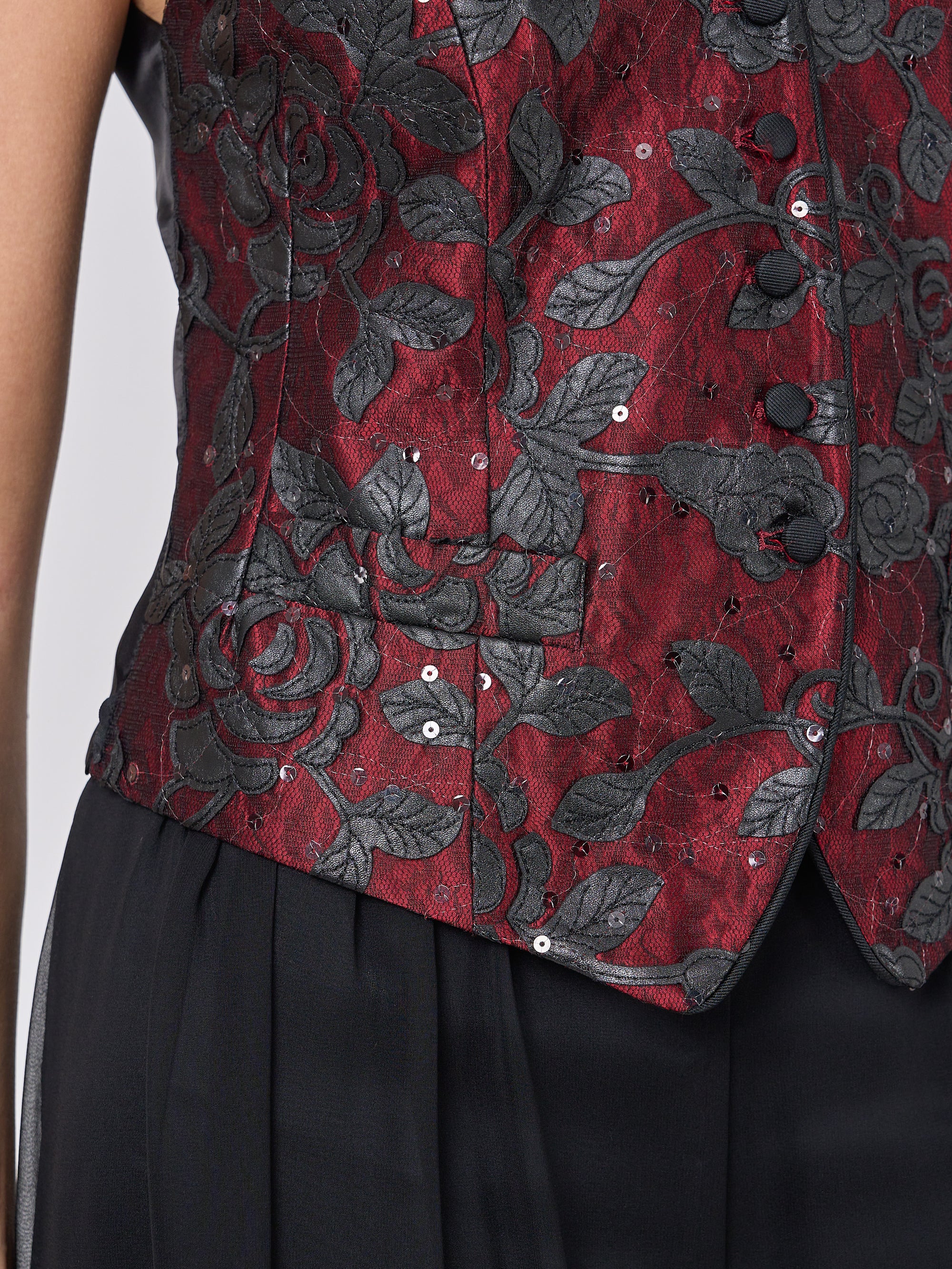 Waistcoat Single-Breasted Black Red Hellibore Silk Douppion