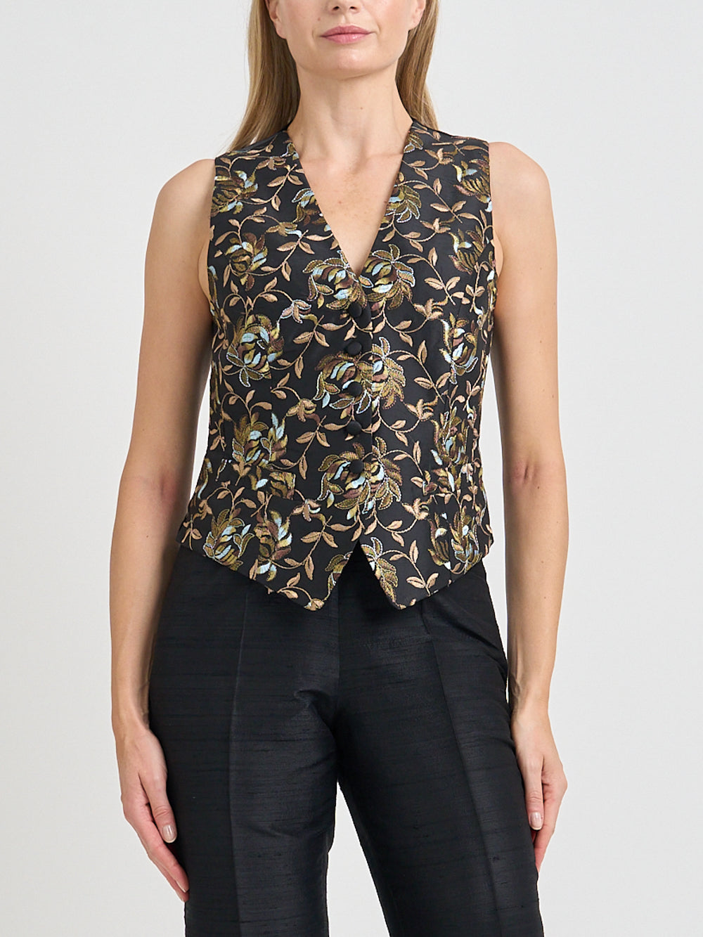 Waistcoat Single-Breasted Black Evelyn Silk Douppion