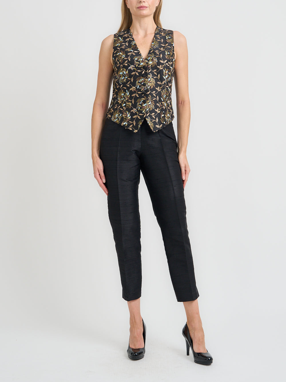 Waistcoat Single-Breasted Black Evelyn Silk Douppion