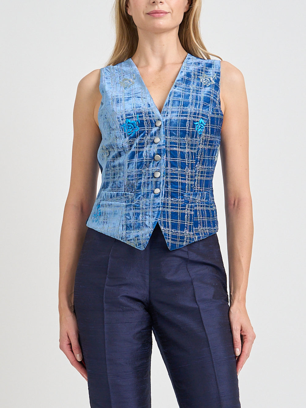 Waistcoat Single-Breasted Cobalt Mackintosh Silk Velvet