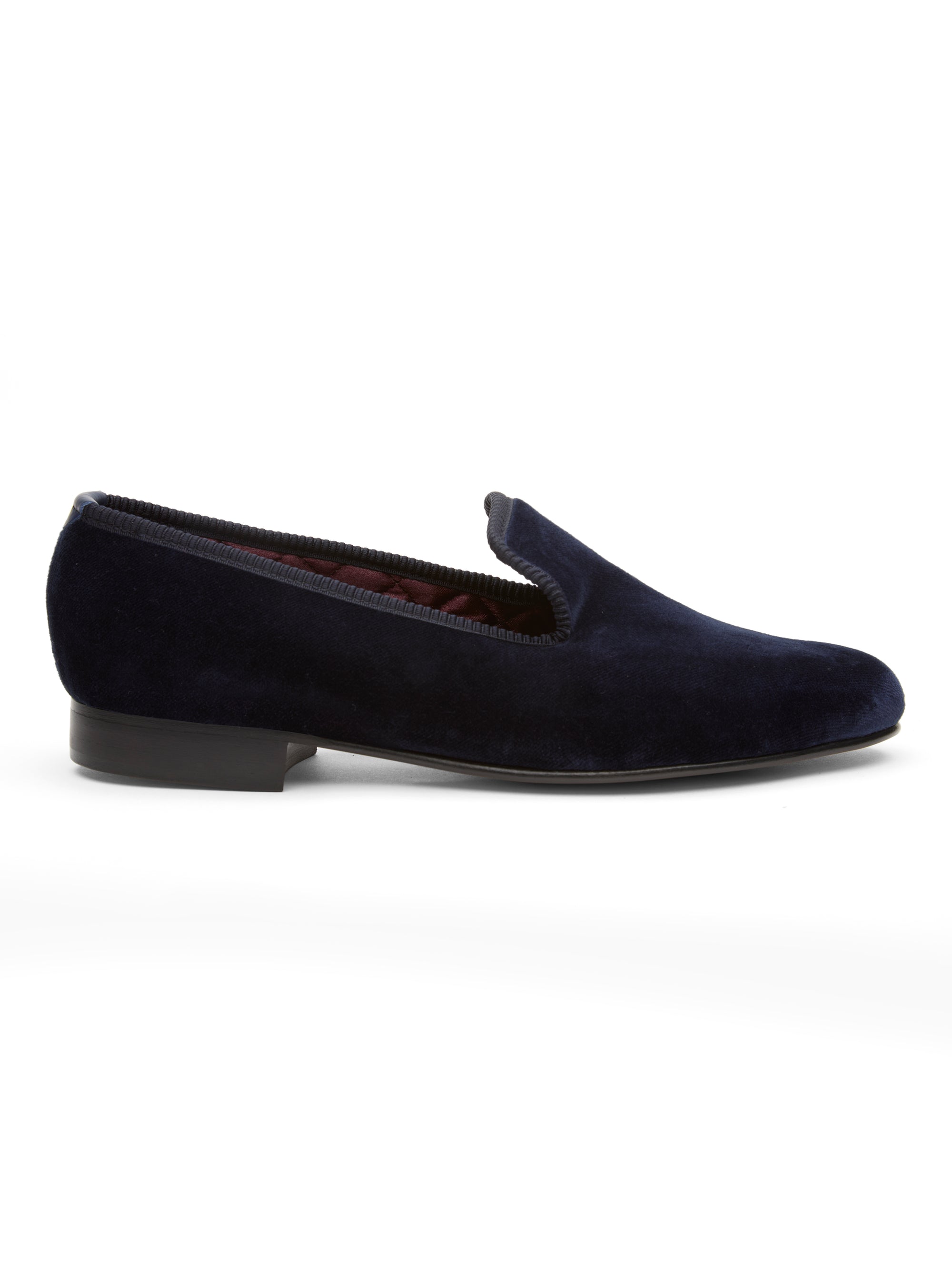 Navy Velvet Cotton & Leather Slippers