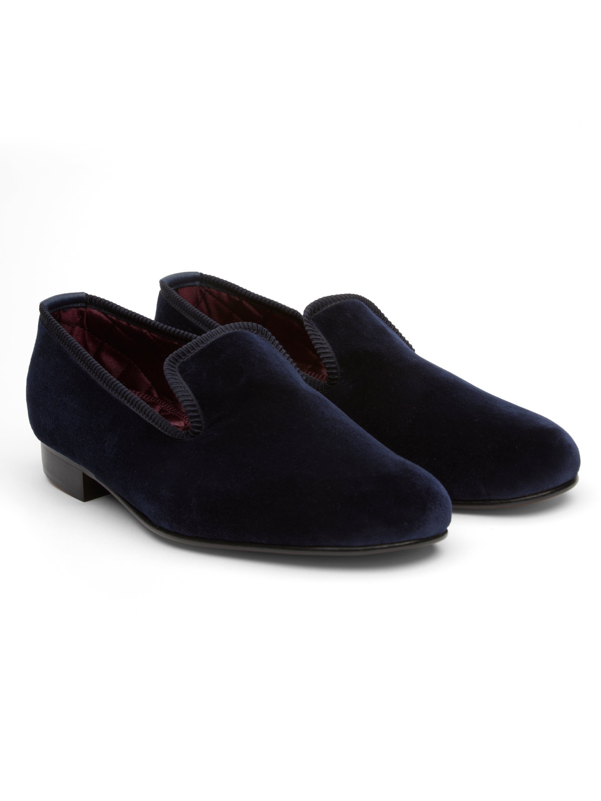 Navy Velvet Cotton & Leather Slippers