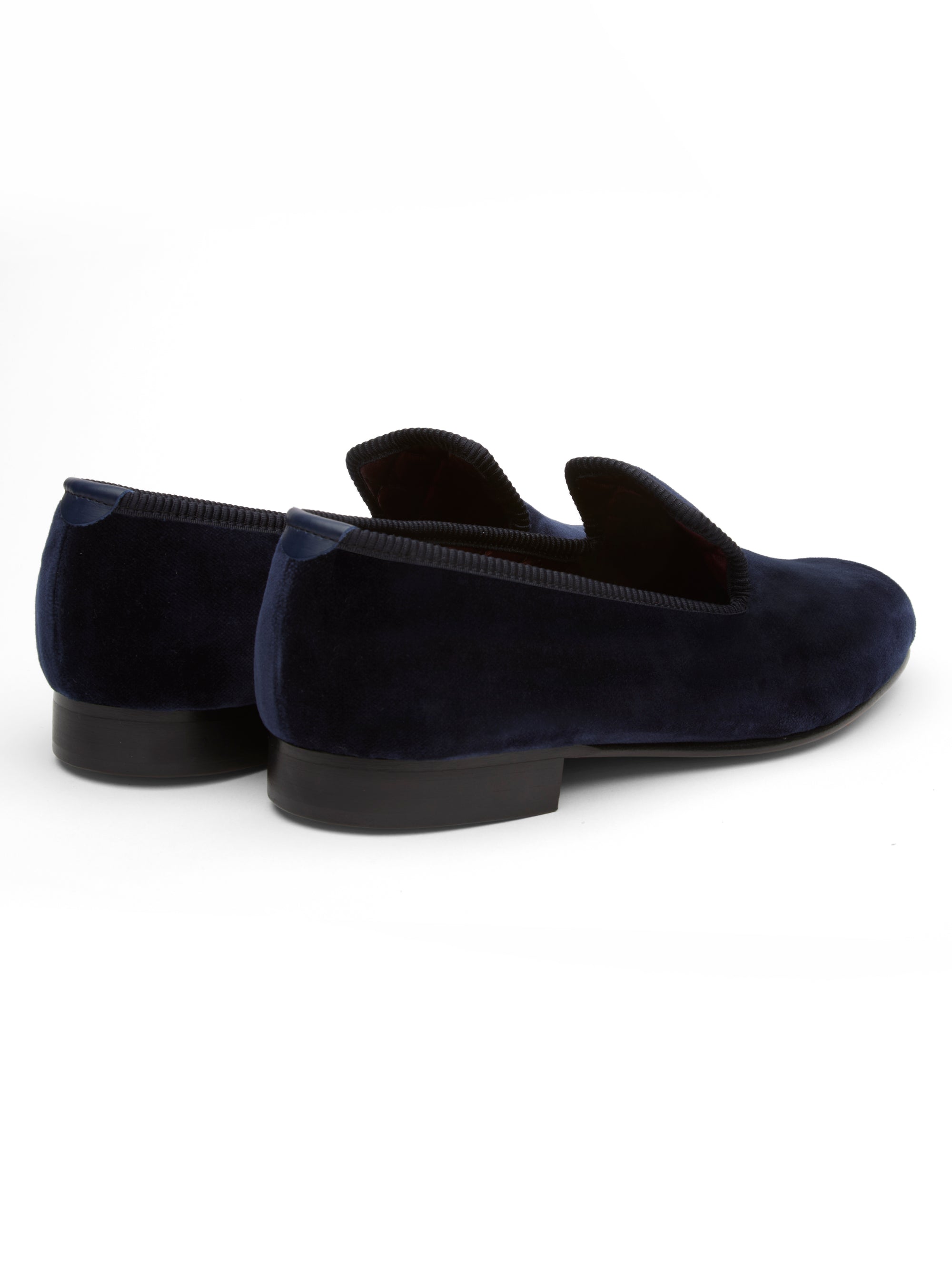 Navy Velvet Cotton & Leather Slippers
