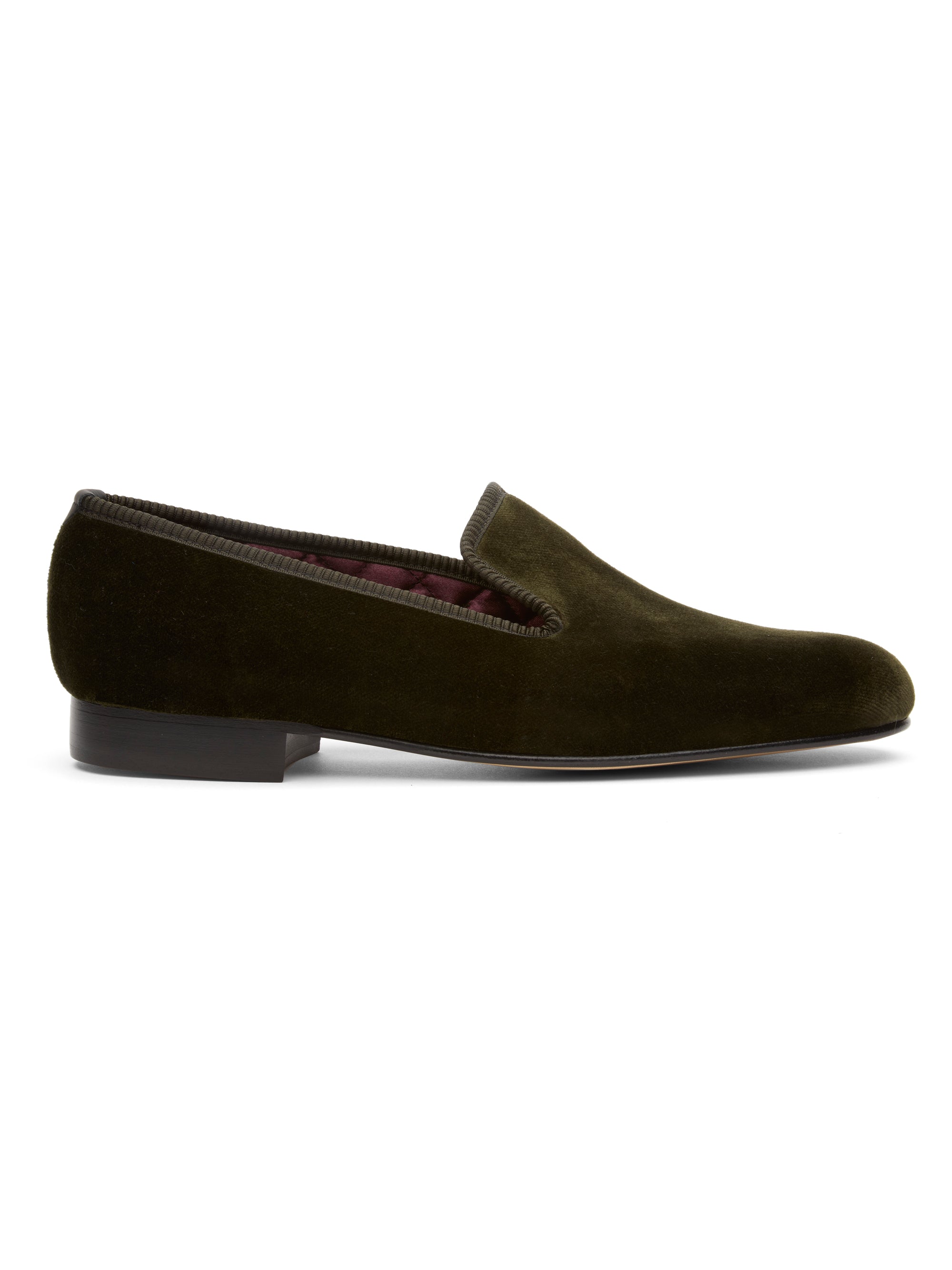 Olive Velvet Cotton & Leather Slippers