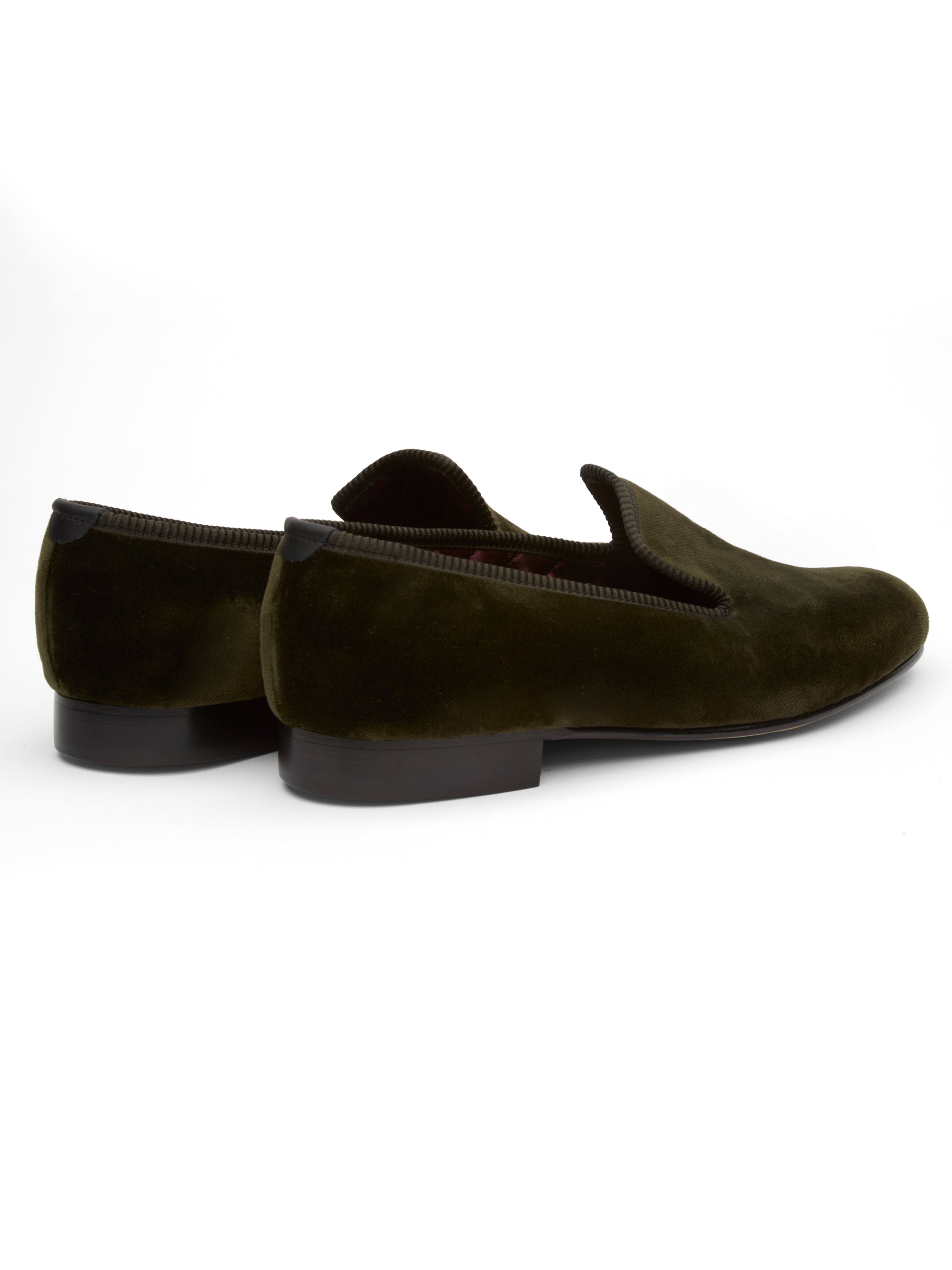 Olive Velvet Cotton & Leather Slippers