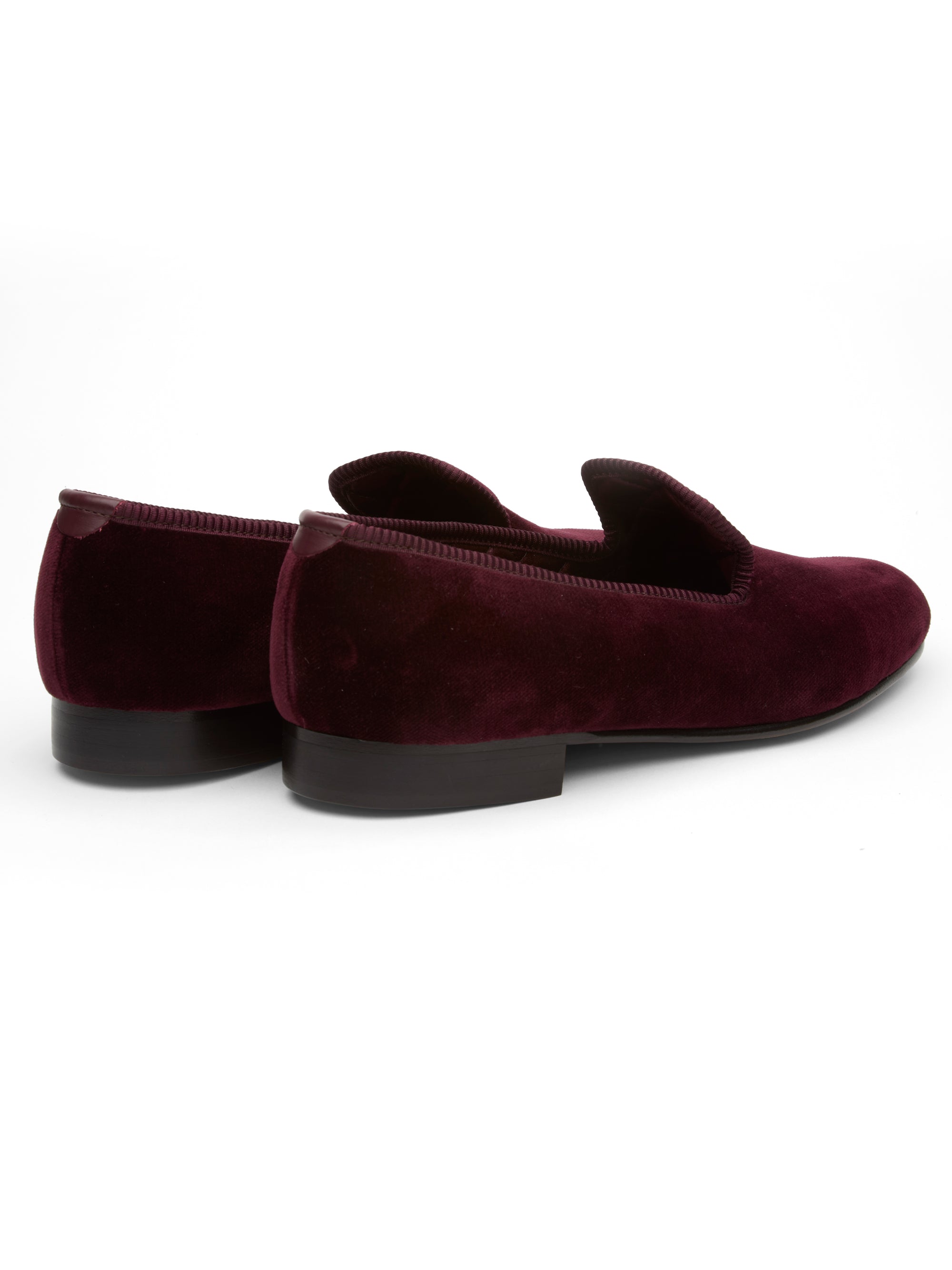 Wine Burgundy Velvet Cotton & Leather Slippers