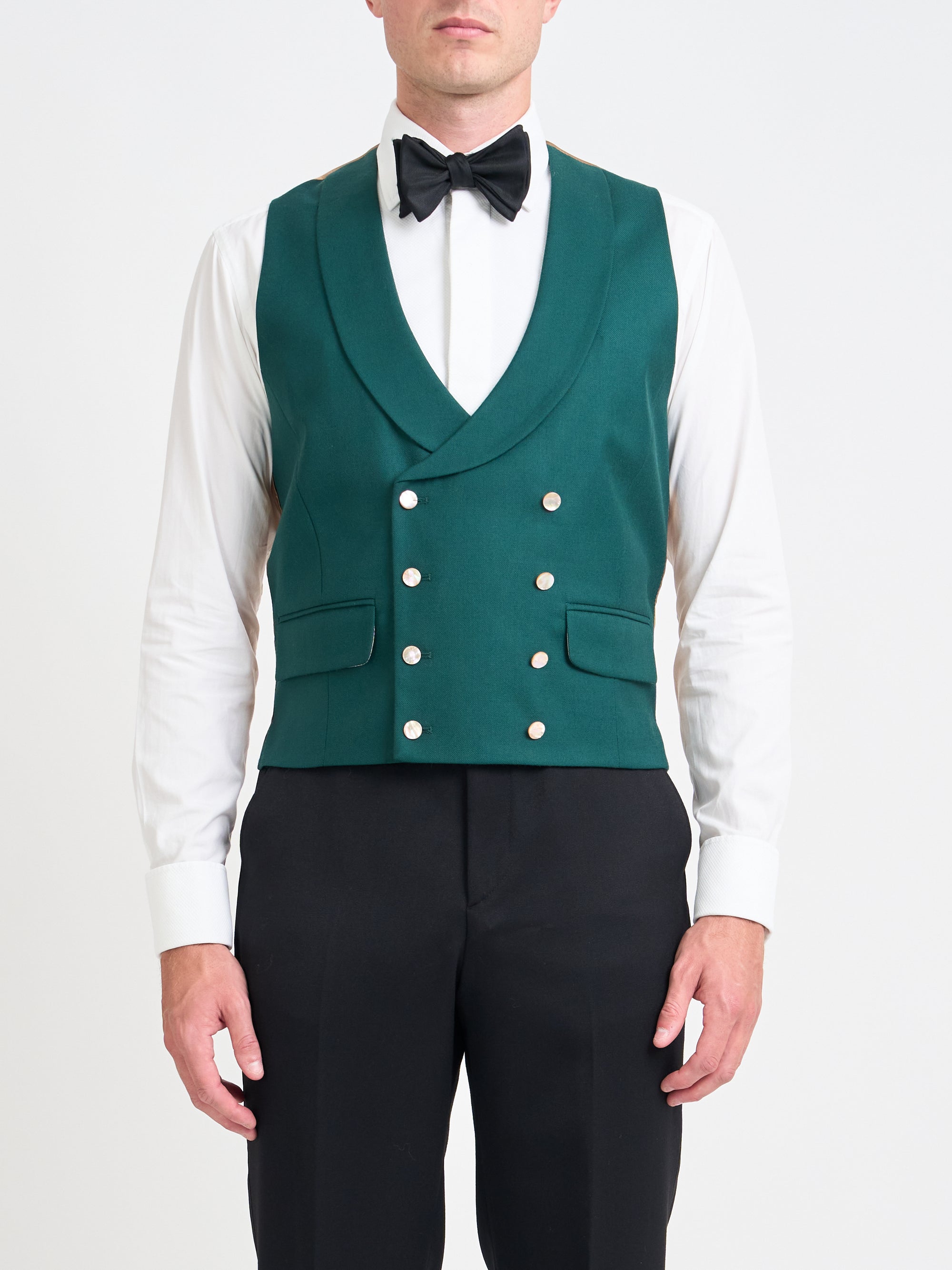 Forest Green Gabardine Wool Double Breasted Waistcoat