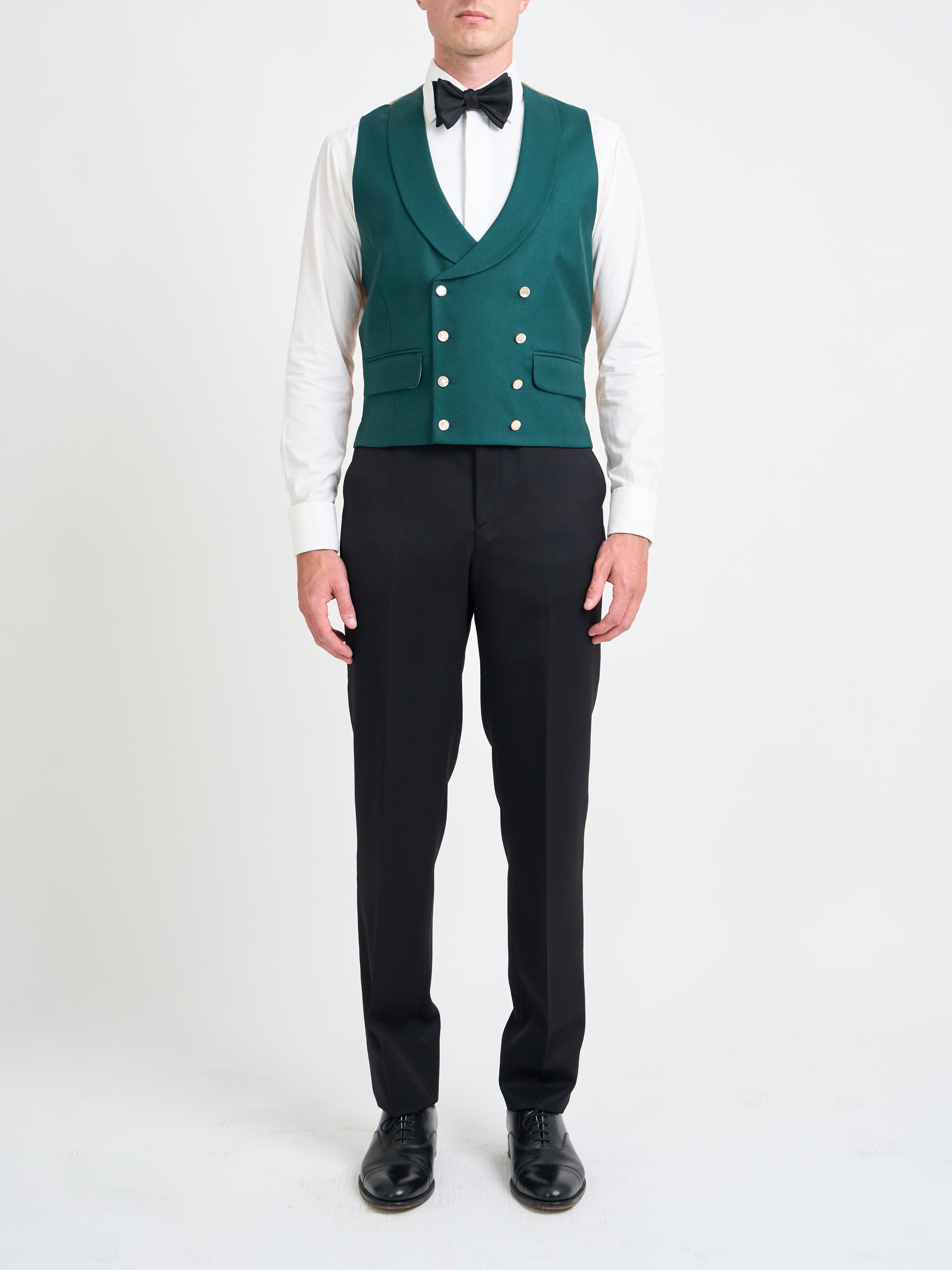 Forest Green Gabardine Wool Double Breasted Waistcoat