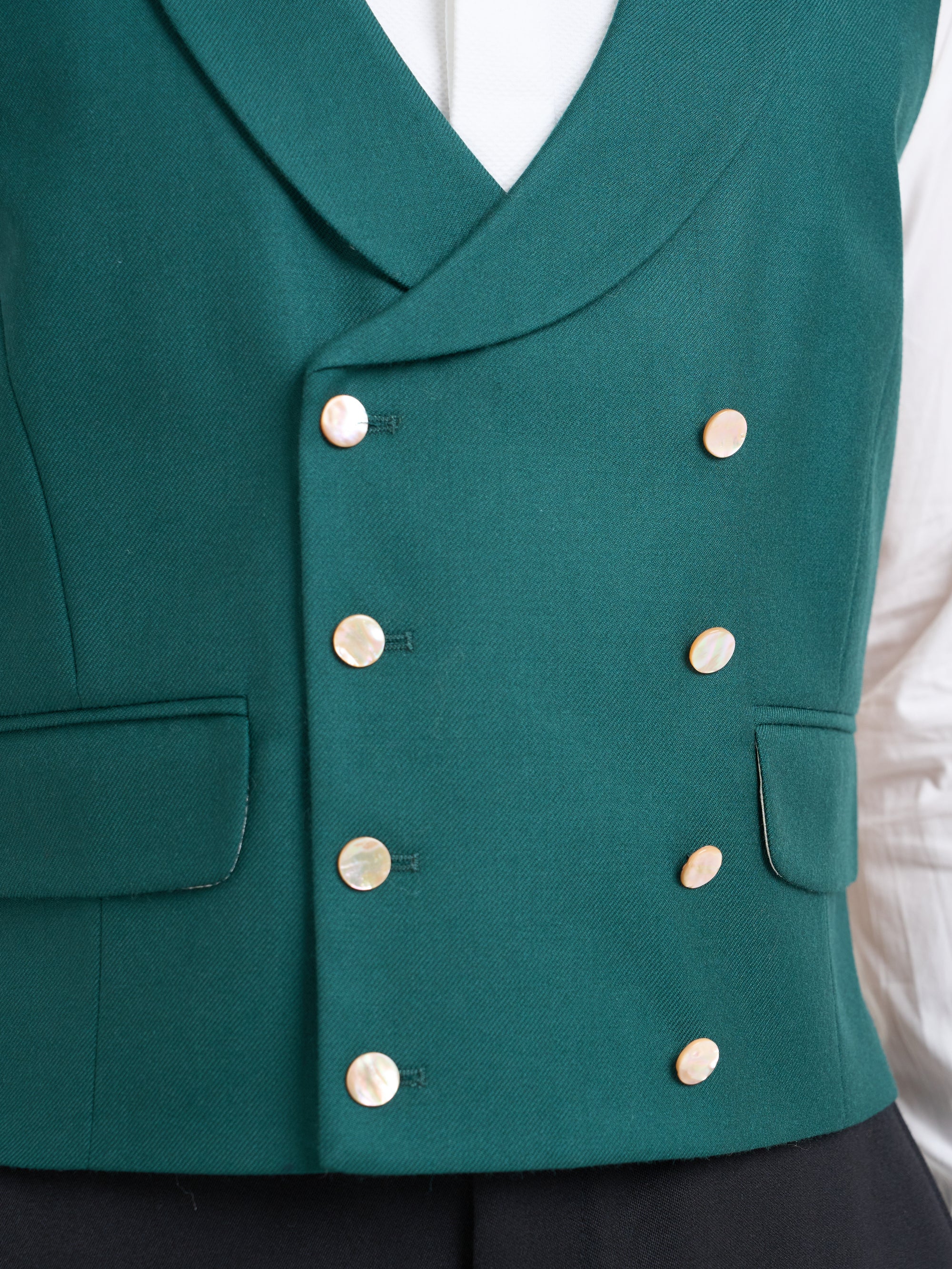 Forest Green Gabardine Wool Double Breasted Waistcoat
