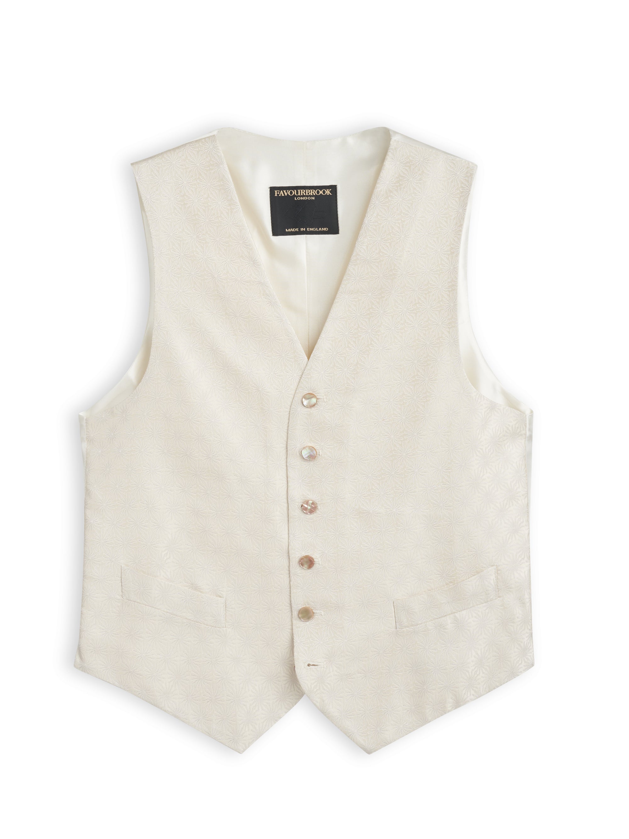 Ivory Little Starburst Silk Single Breasted 6 Button Waistcoat