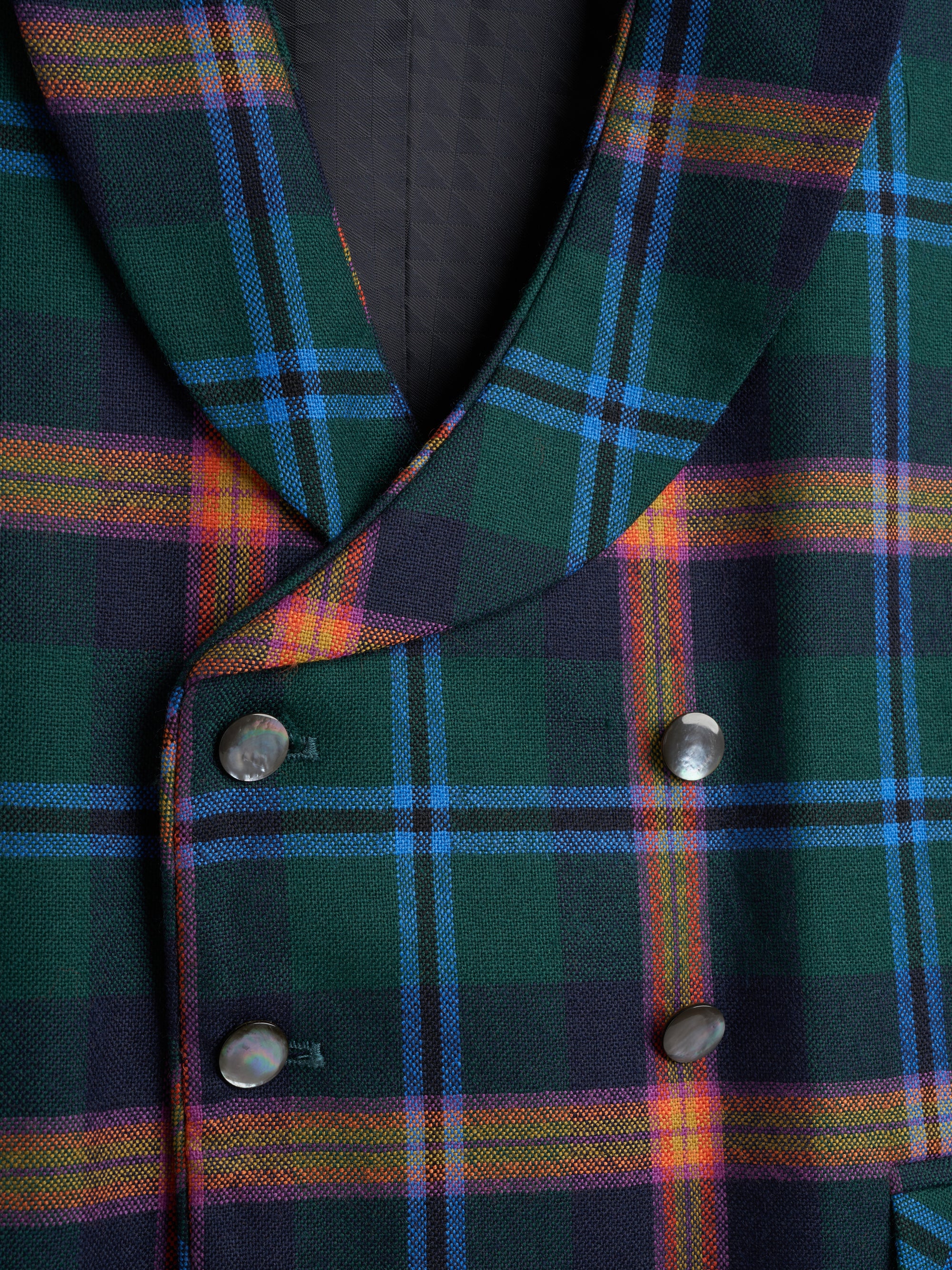 Multi Tartan Wool Double Breasted Waistcoat with Piping