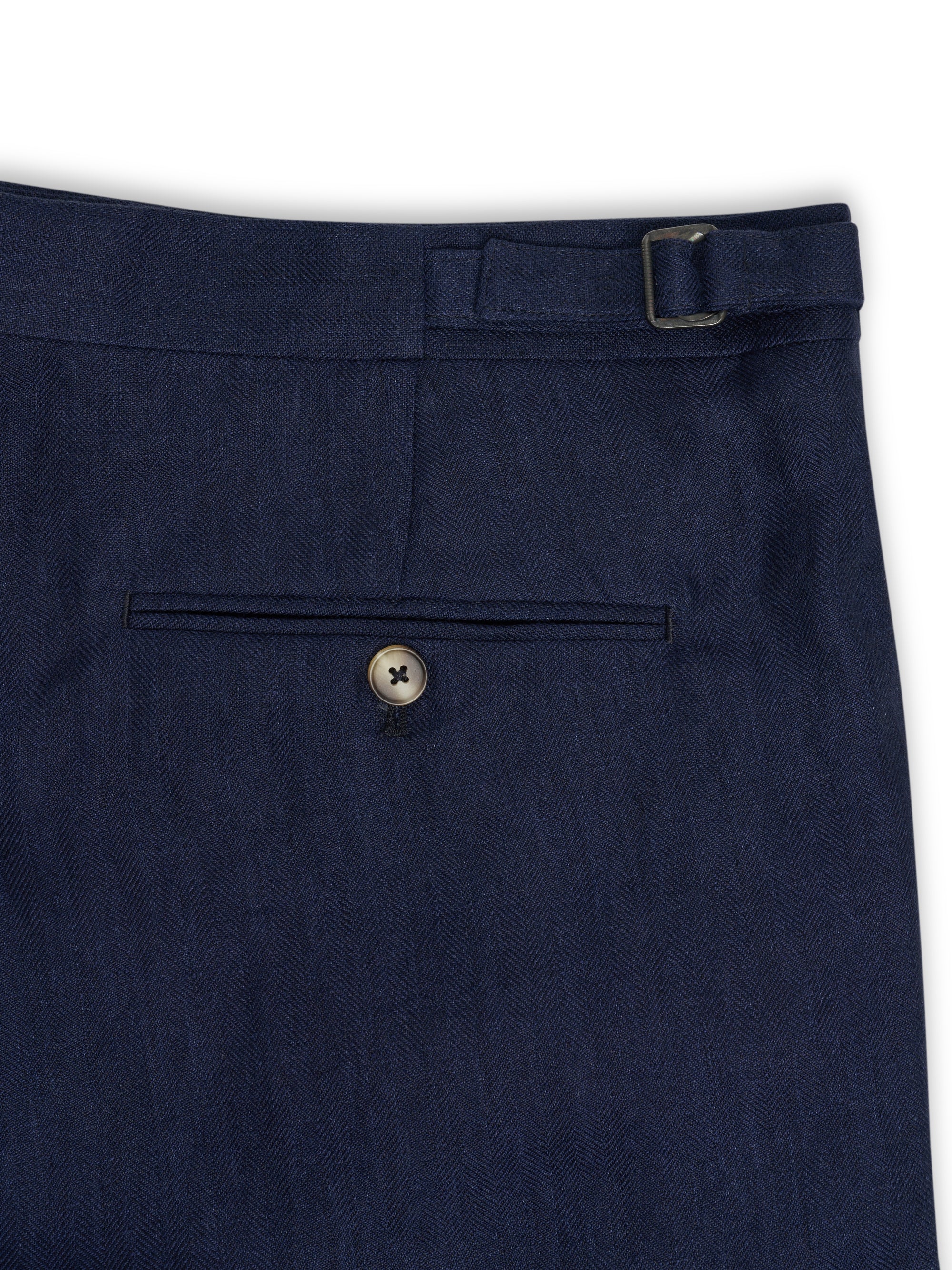 Navy Ethan Herringbone Linen Dress Trousers
