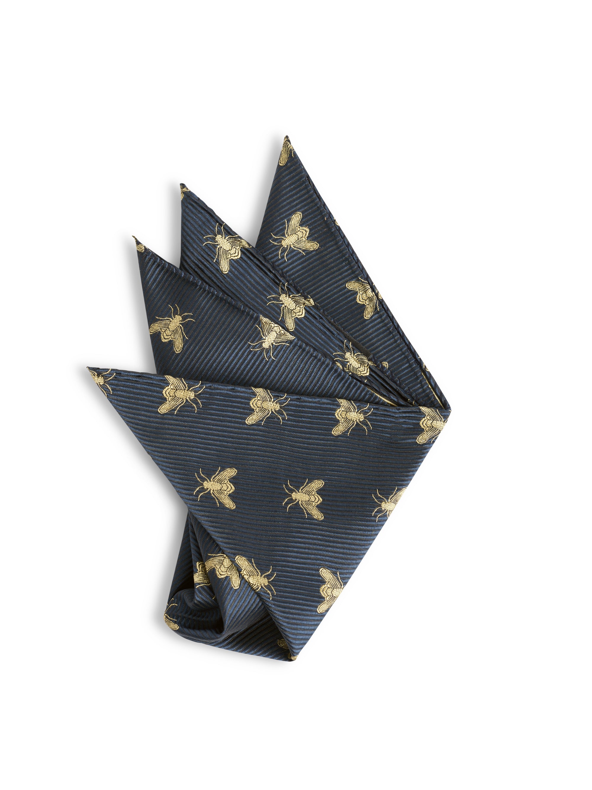 Navy Gold Bees Silk Pocket Square