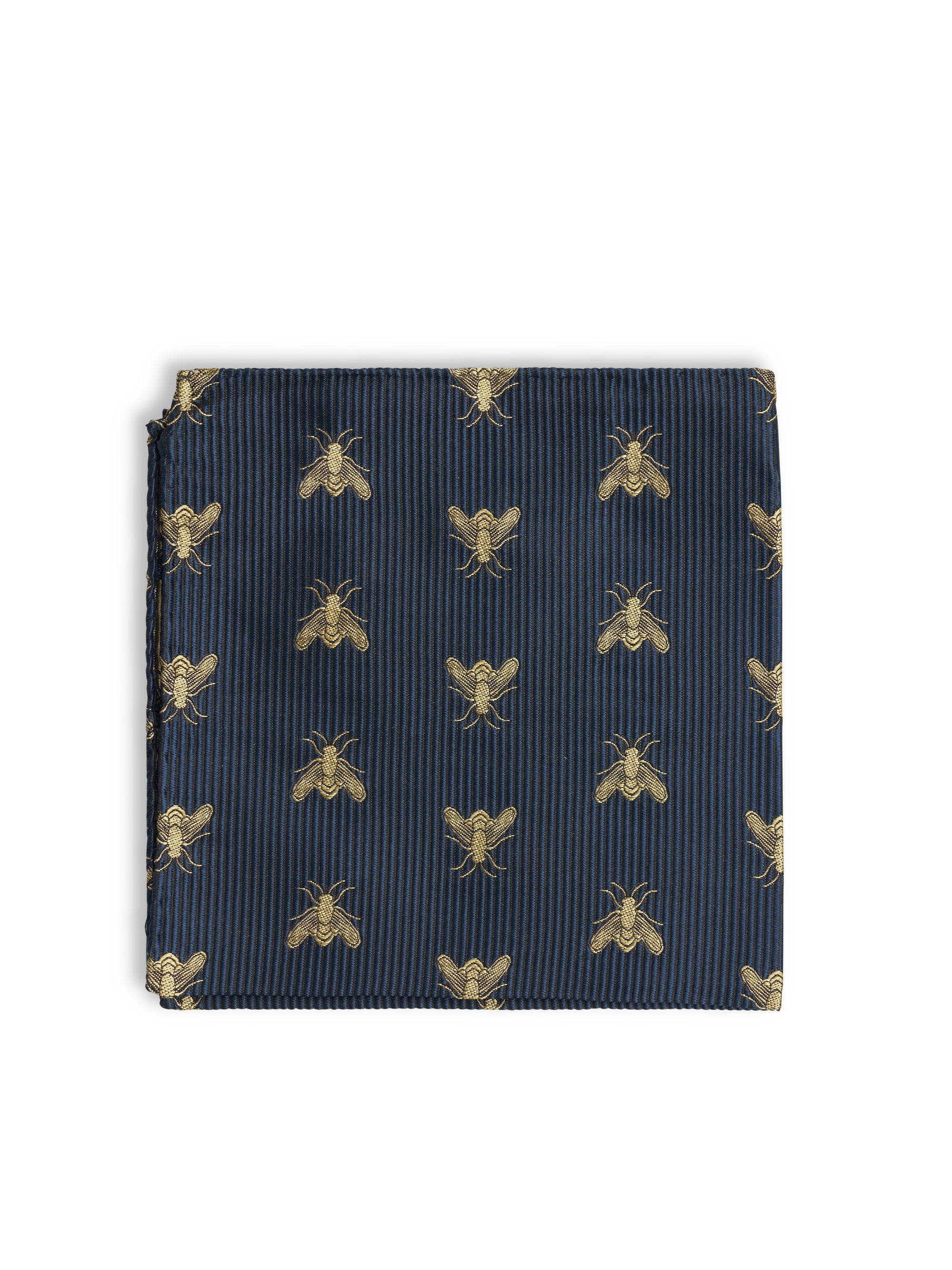 Navy Gold Bees Silk Pocket Square