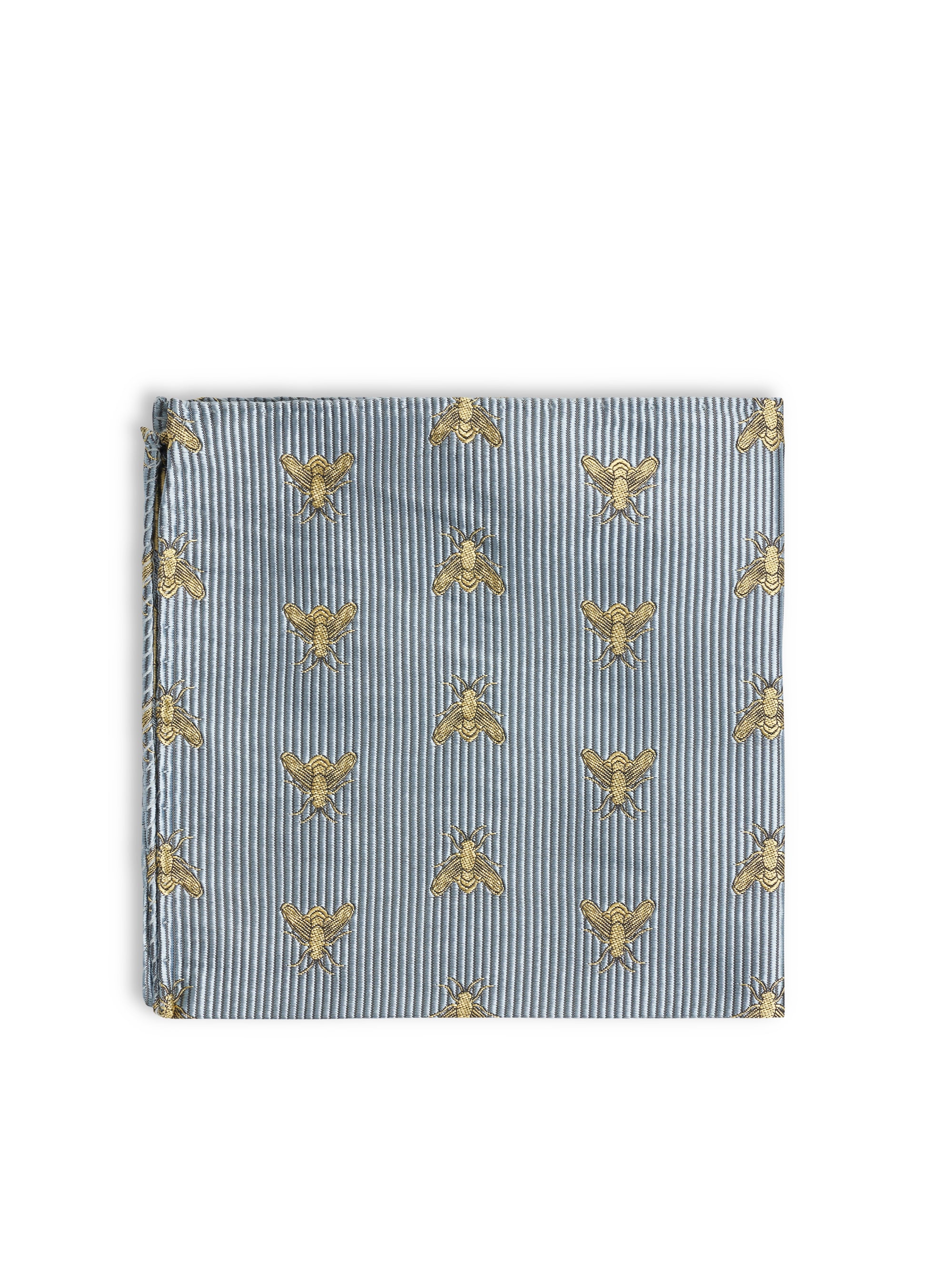 Powder Blue Gold Bees Silk Pocket Square