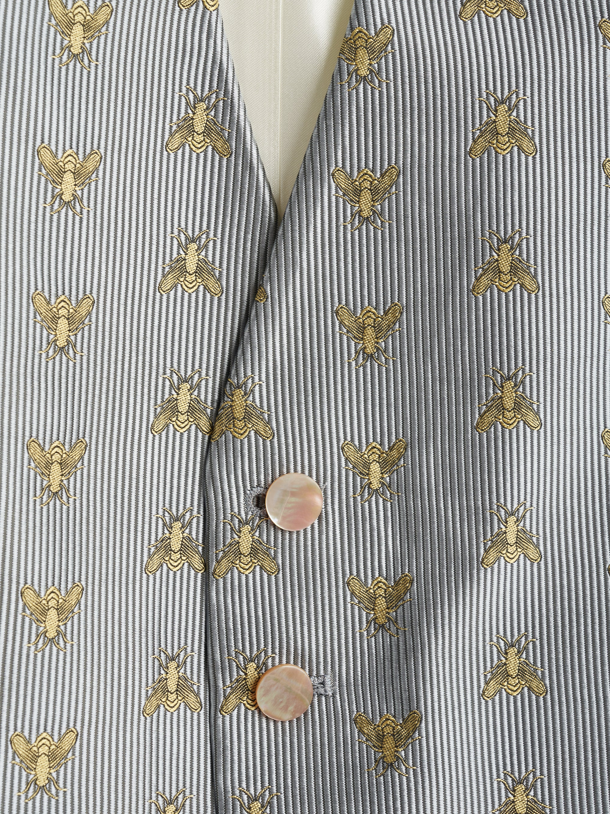 Silver Gold Bees Silk Single Breasted 6 Button Waistcoat