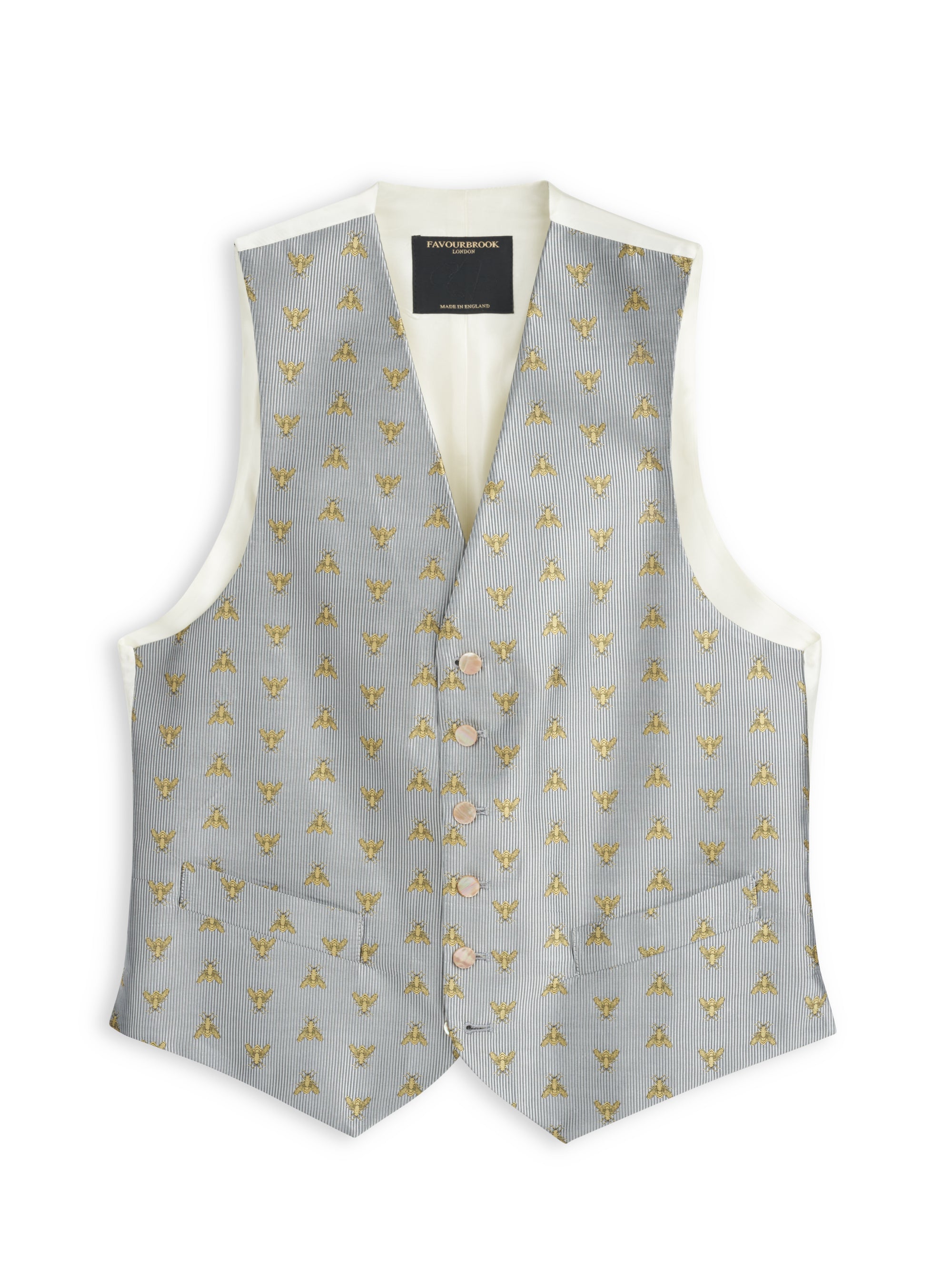 Silver Gold Bees Silk Single Breasted 6 Button Waistcoat