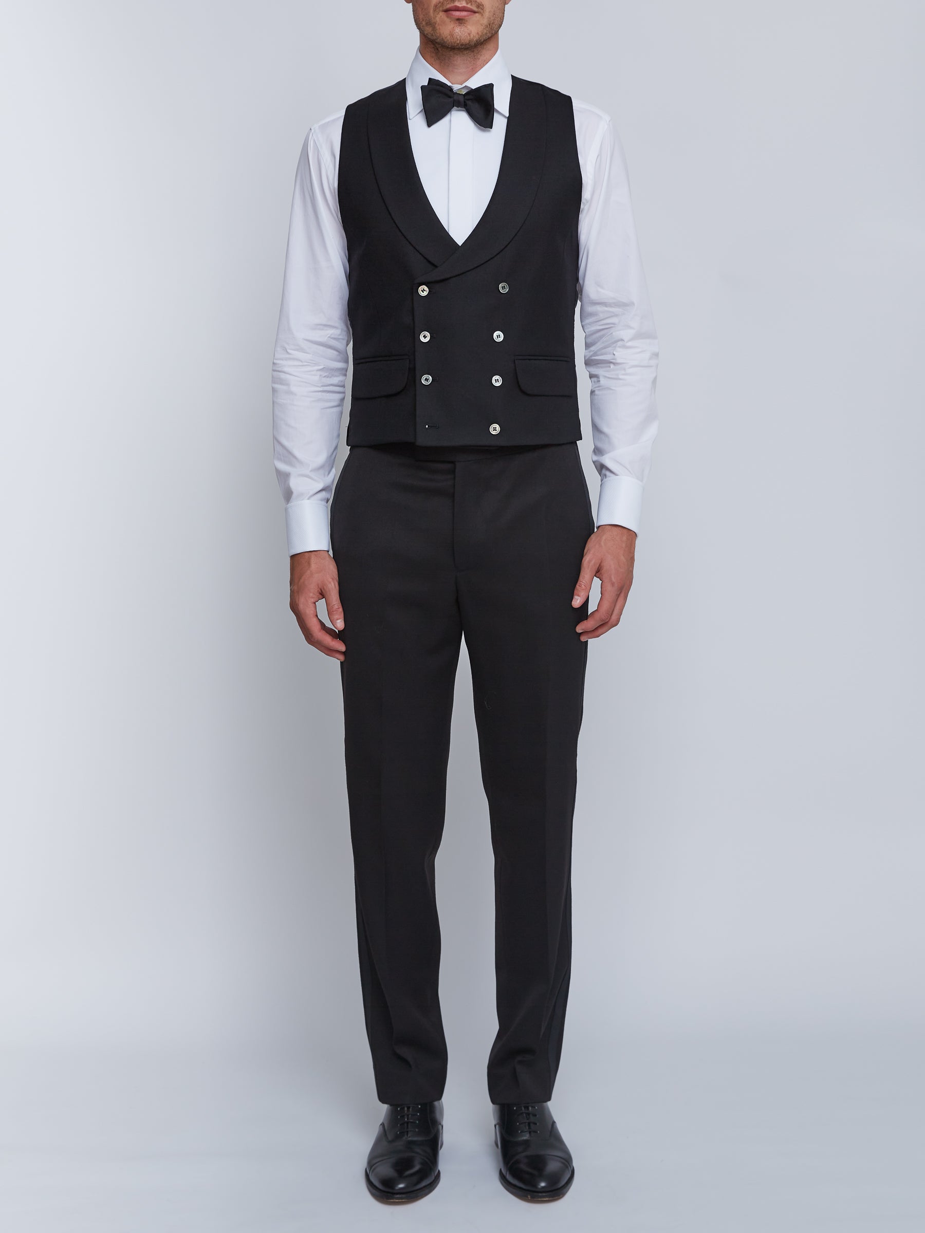 Black Gabardine Wool Double Breasted Waistcoat
